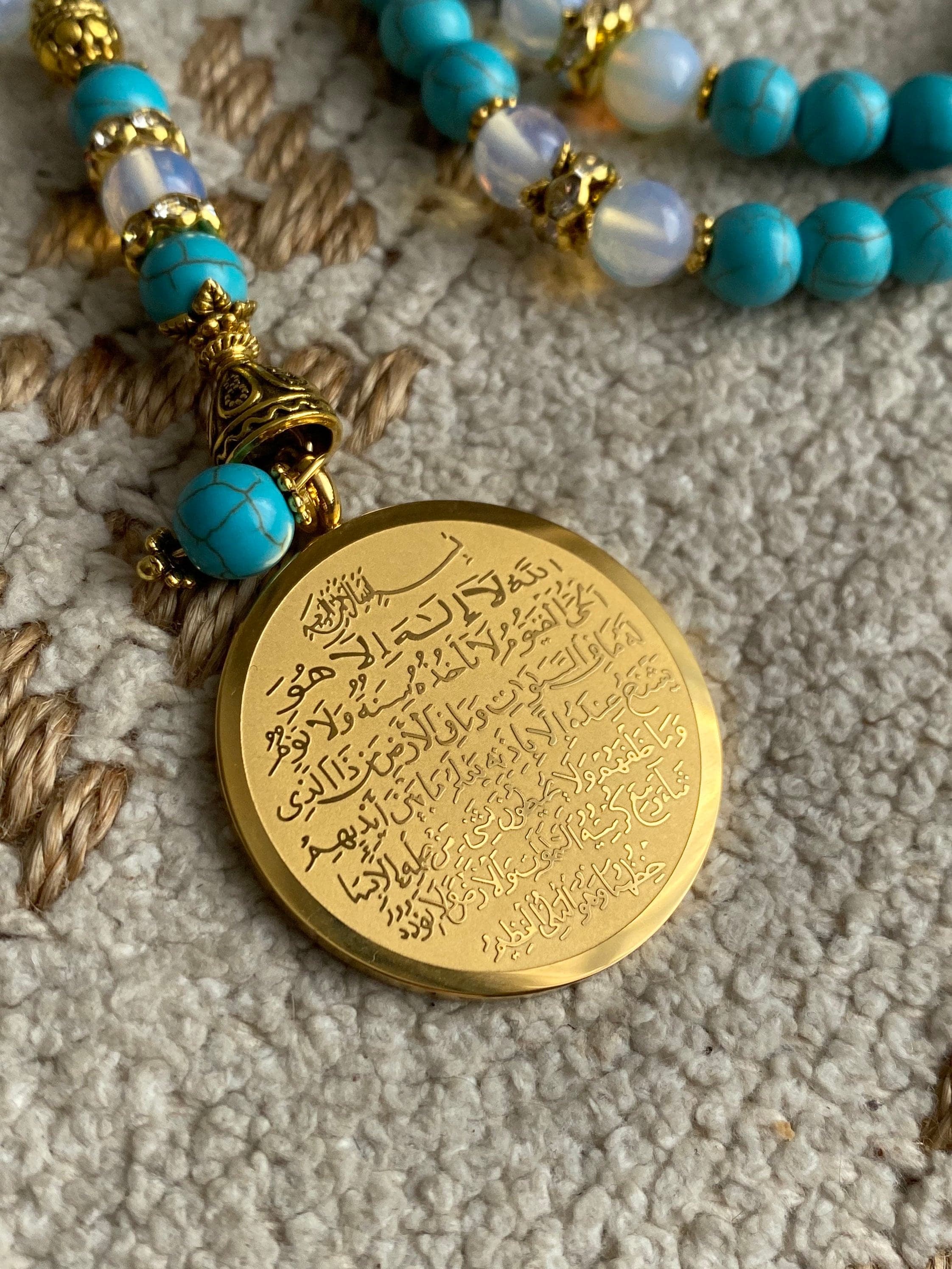 Turquoise colour stone necklace tasbih - image 4