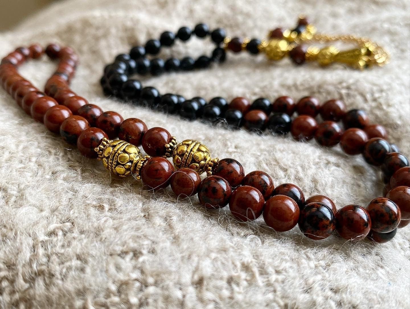 Natural stone Mahogany obsidian gemstone tasbih.