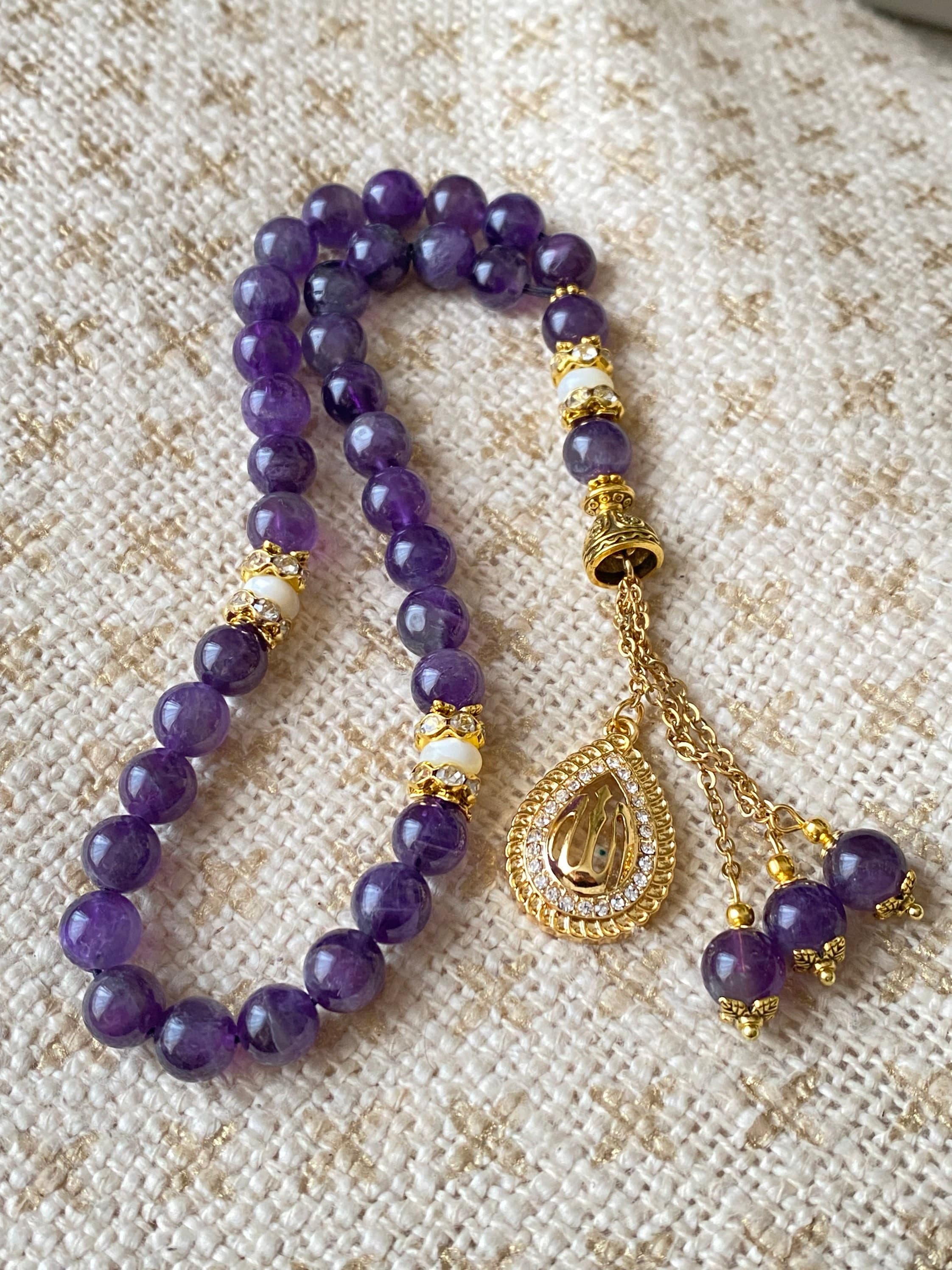 Amethyst gemstone tasbih with Mother-of-pearl beads