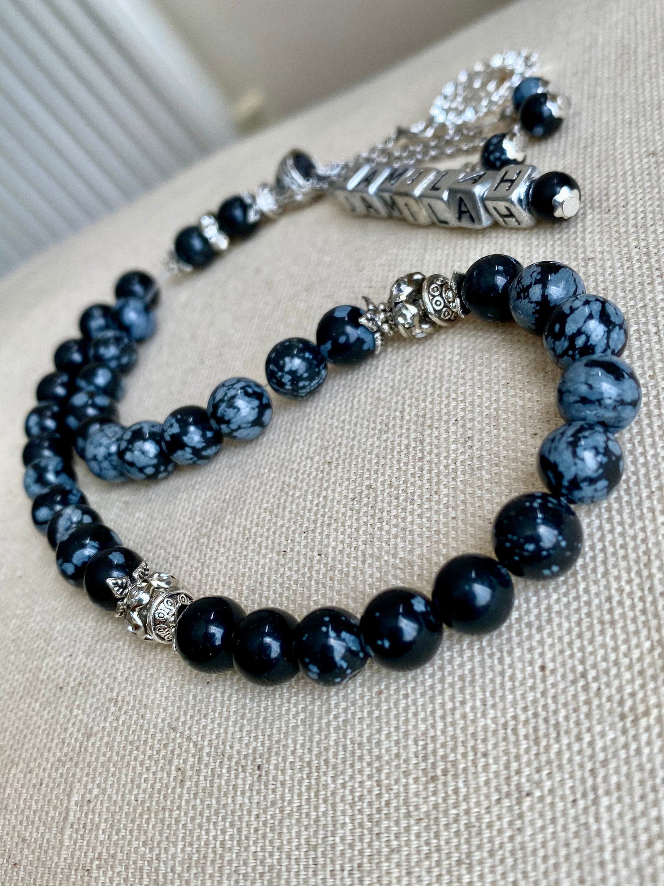 Snowflake Obsidian gemstone semi precious stone tasbih. - image 3