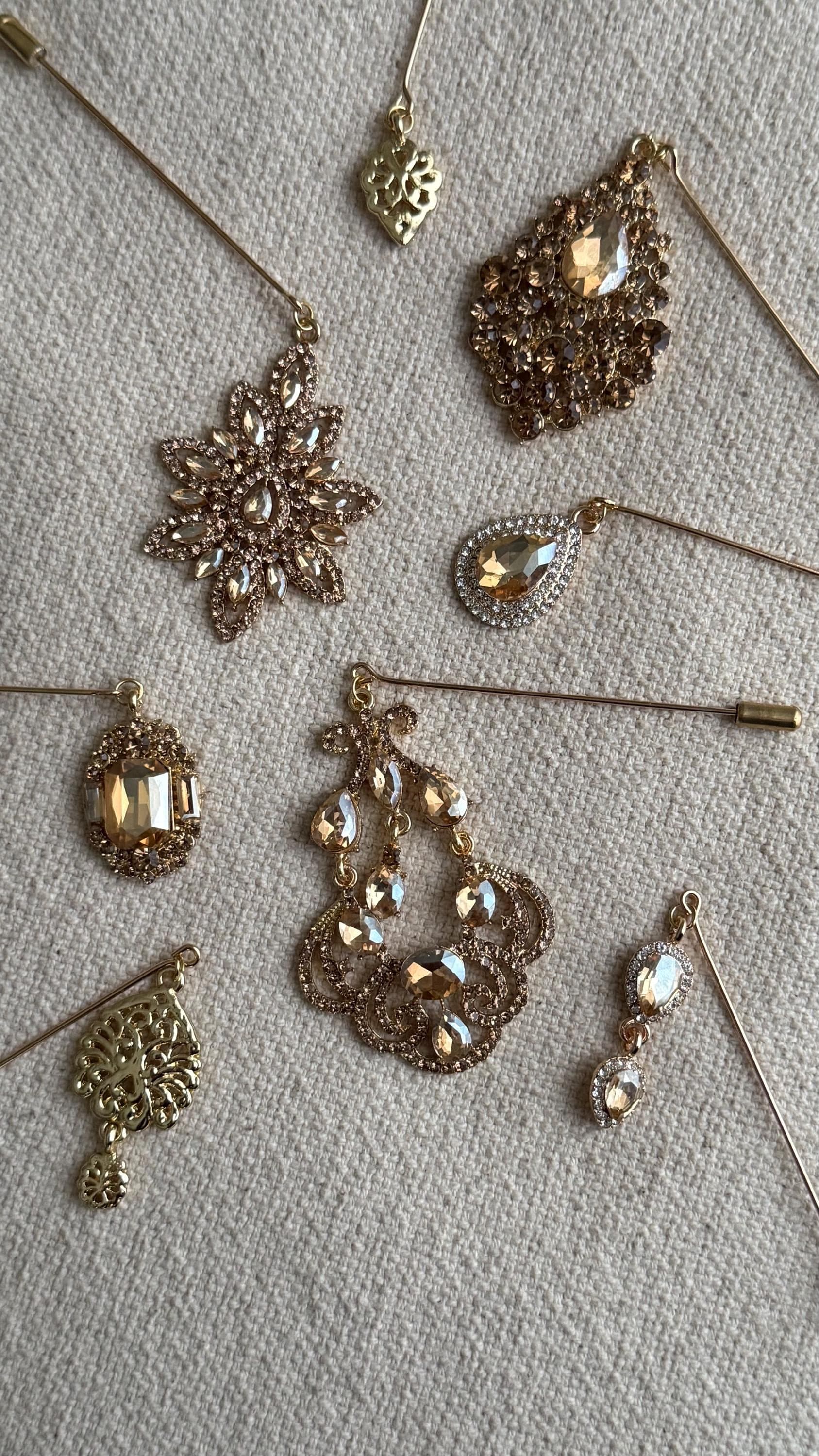 Champagne crystal hijab pins