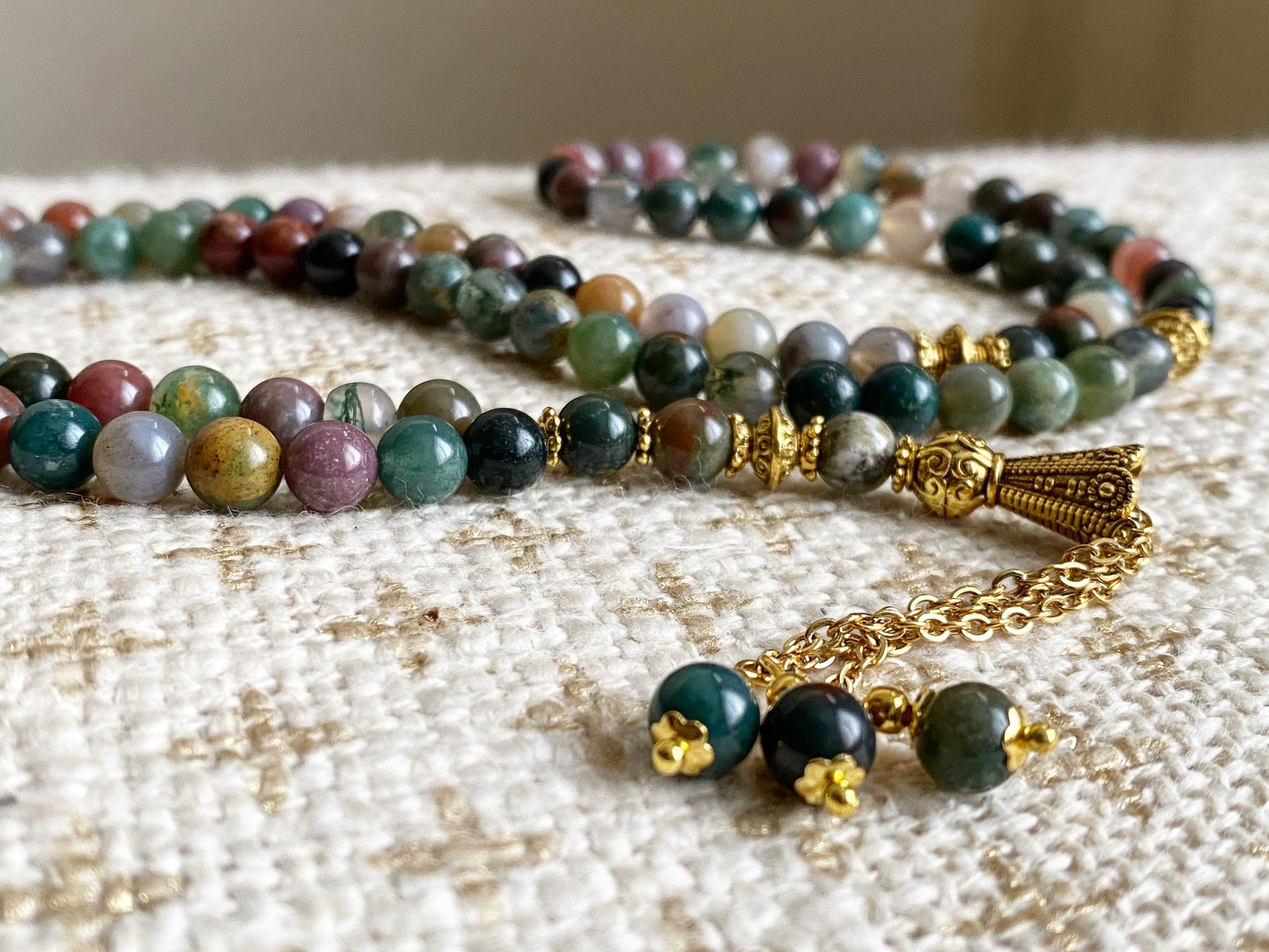 Indian Agate gemstone tasbih, tesbih, prayer beads (99 beads)
