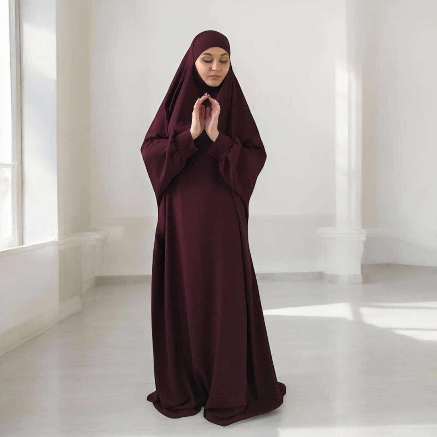 Burgundy franch jilbab, Maroon khimar , Long hijab dress, islamic gift, dubai abaya, muslim covering