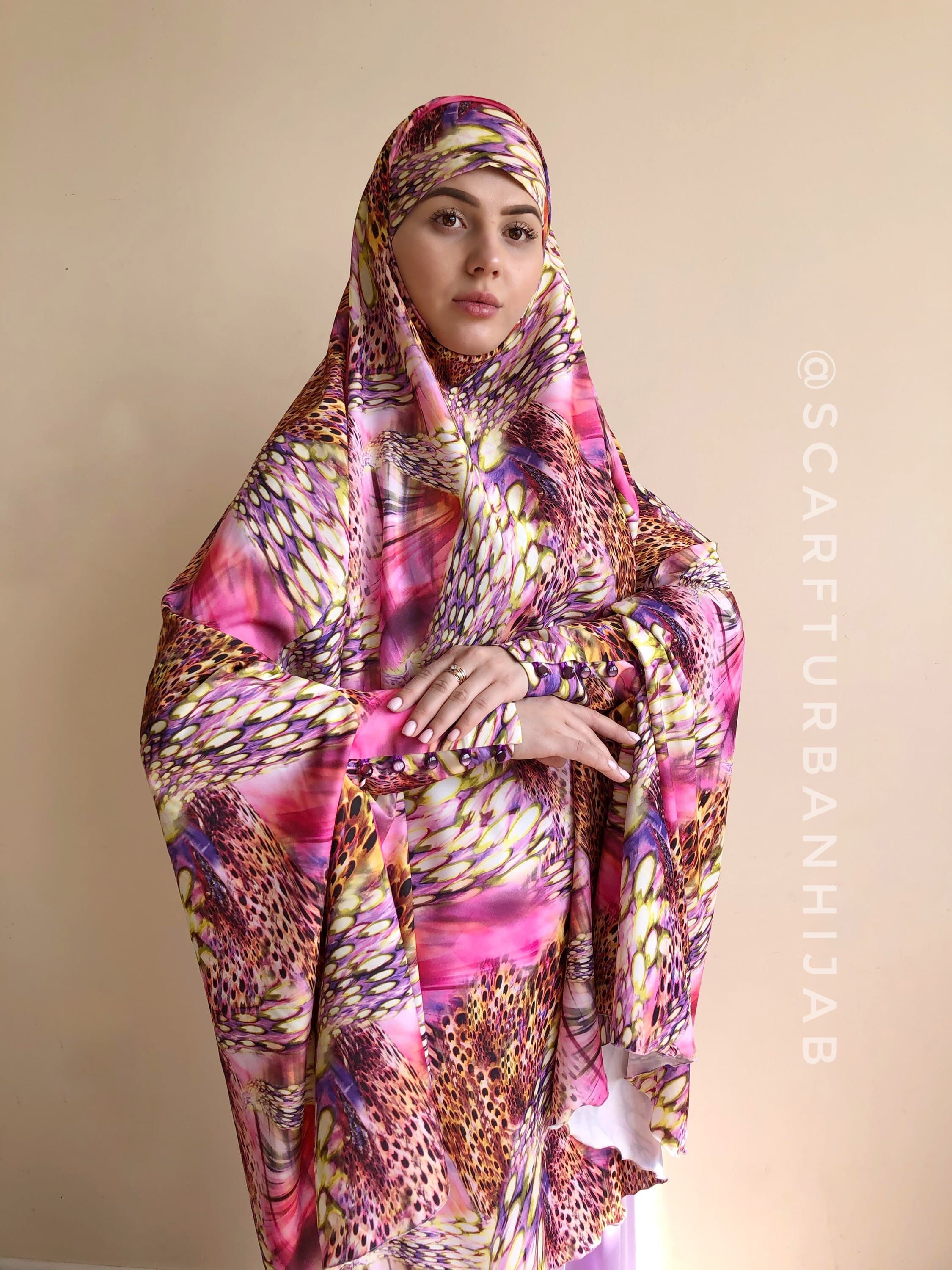 Colorful Print Viscose Khimar Jilbab, Elegant Muslim Cover - image 4