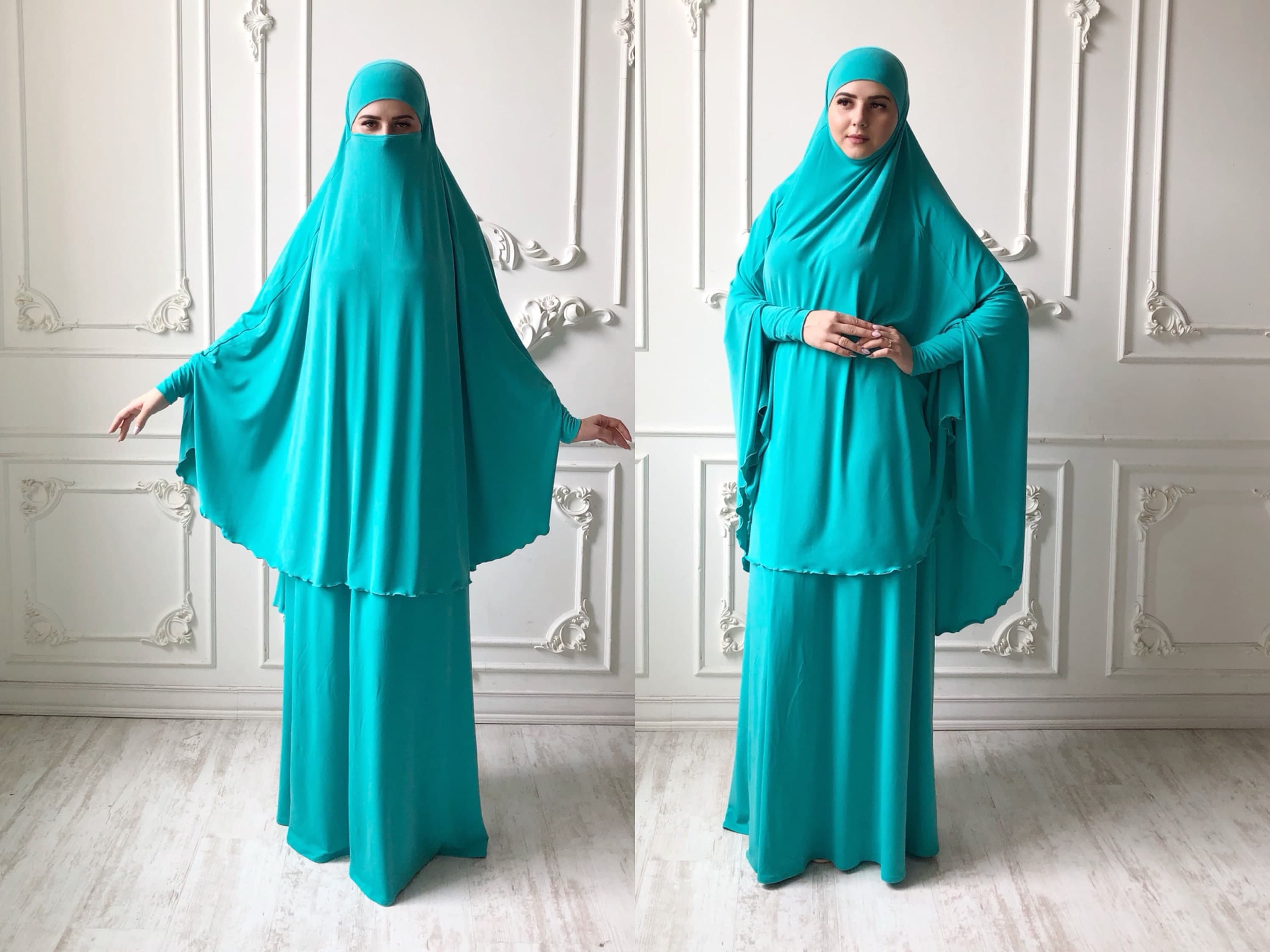 Green Turquoise Jilbab Suit, Khimar Niqab, Muslim Dress - image 3