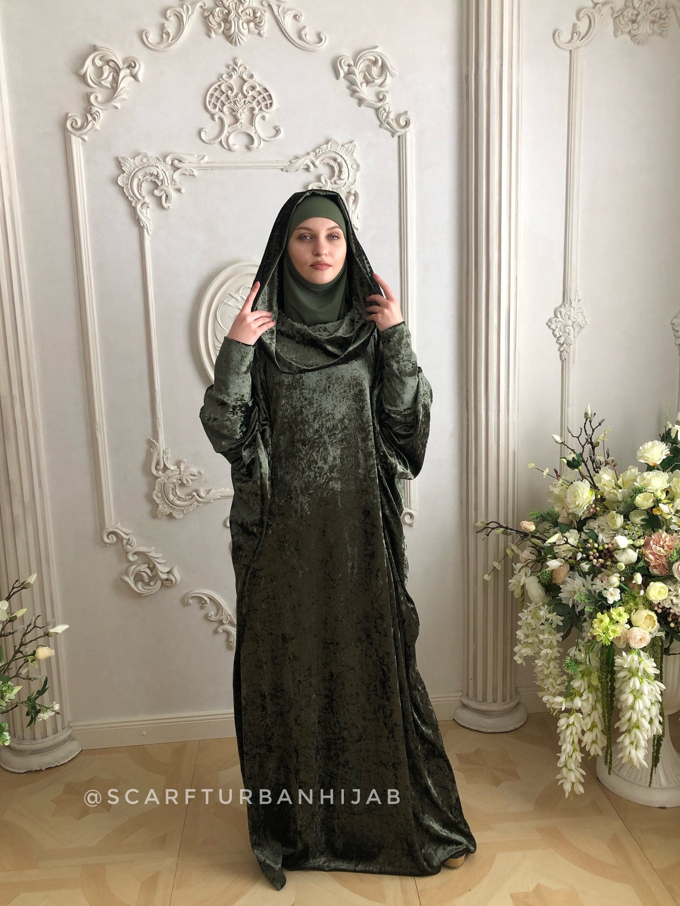 Khaki Velvet Hooded Maxi Dress, Plus Size Abaya - image 5