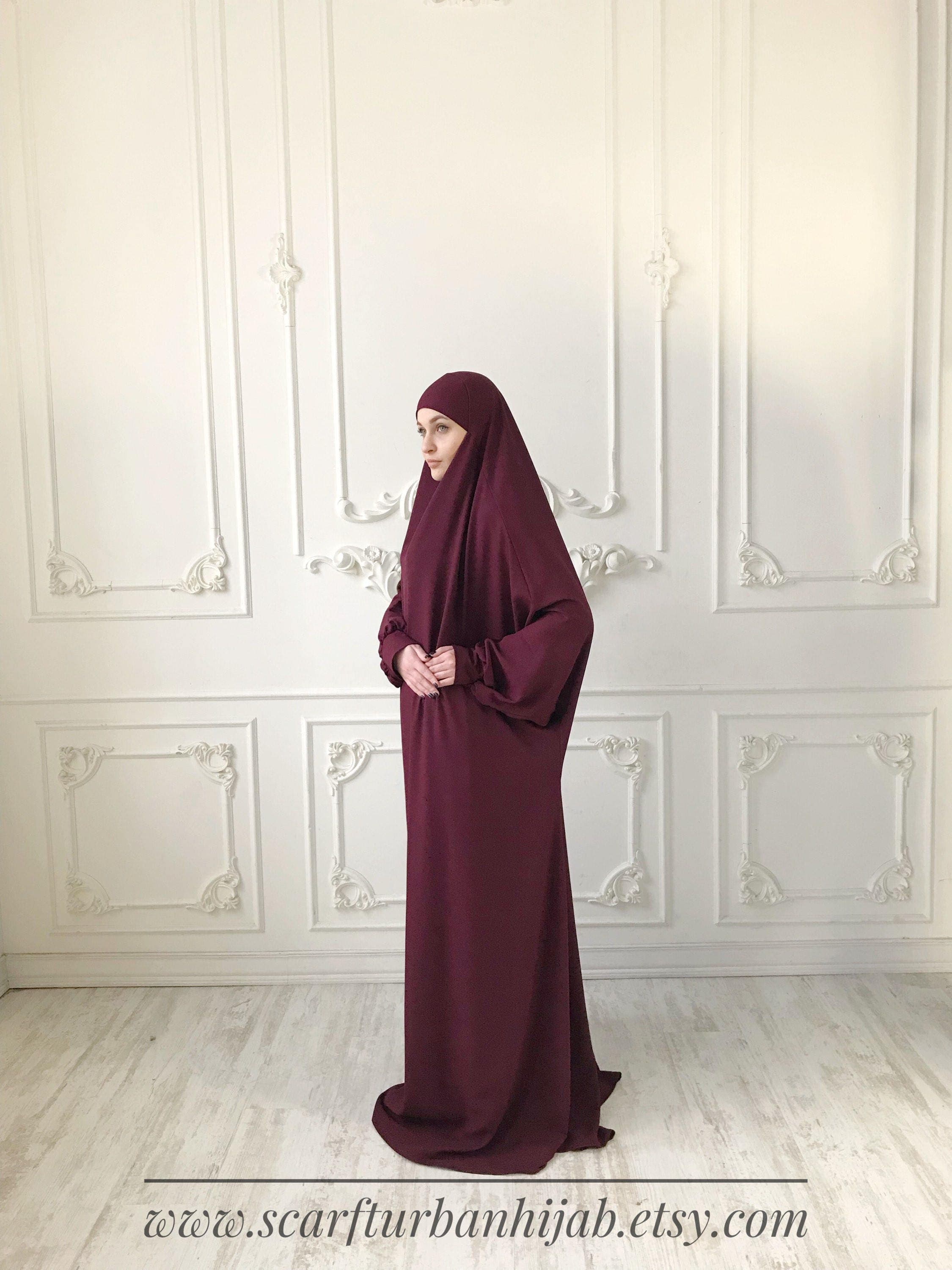 Burgundy franch jilbab, Maroon khimar , Long hijab dress, islamic gift, dubai abaya, muslim covering - image 3