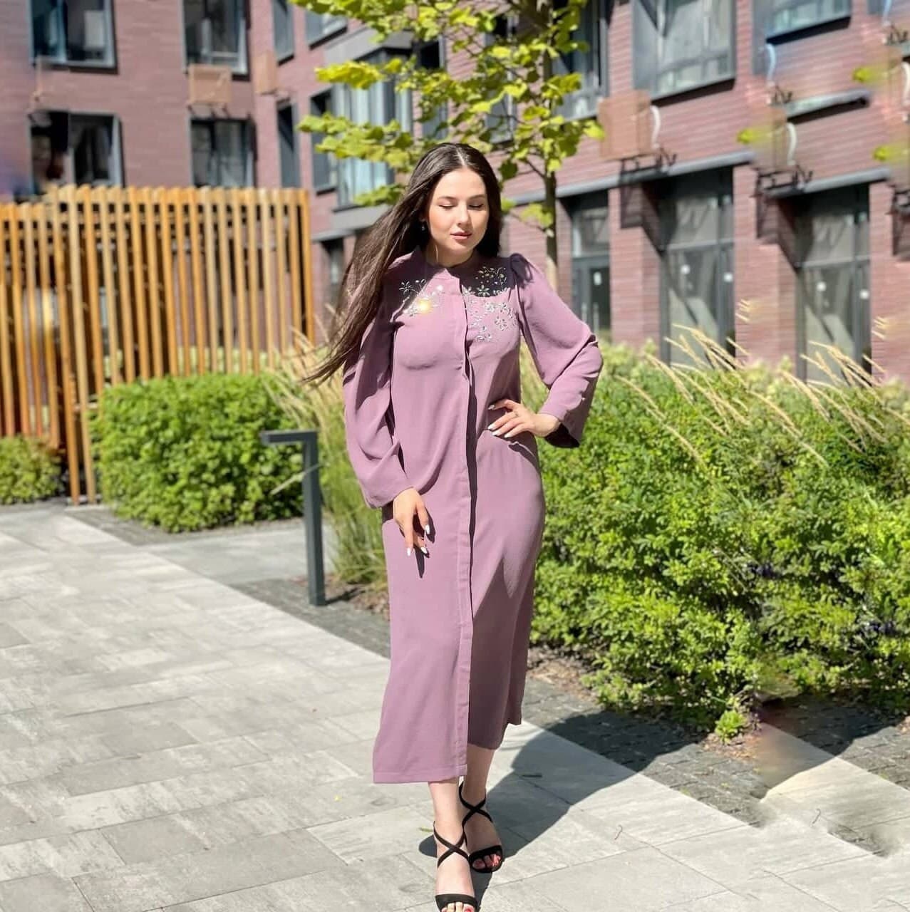 Purple Crepe Maxi Dress, Stone Embellished Abaya, Nursing Friendly - image 5