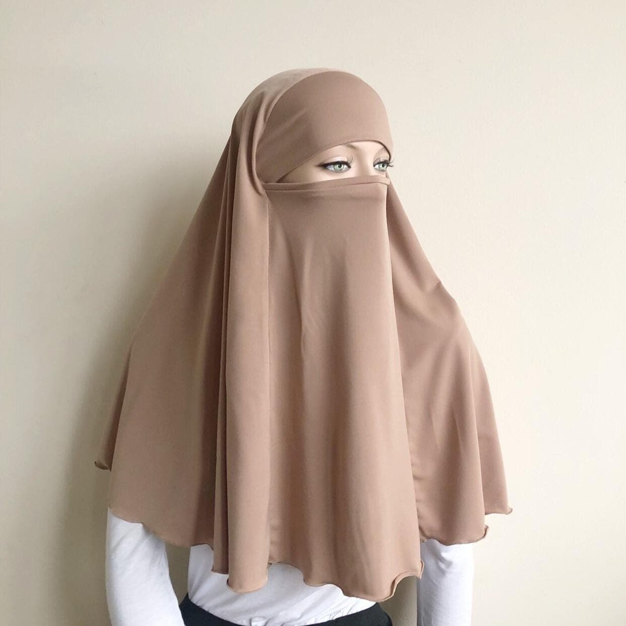 Beige Jersey Transformer Hijab Niqab, Ready to Wear