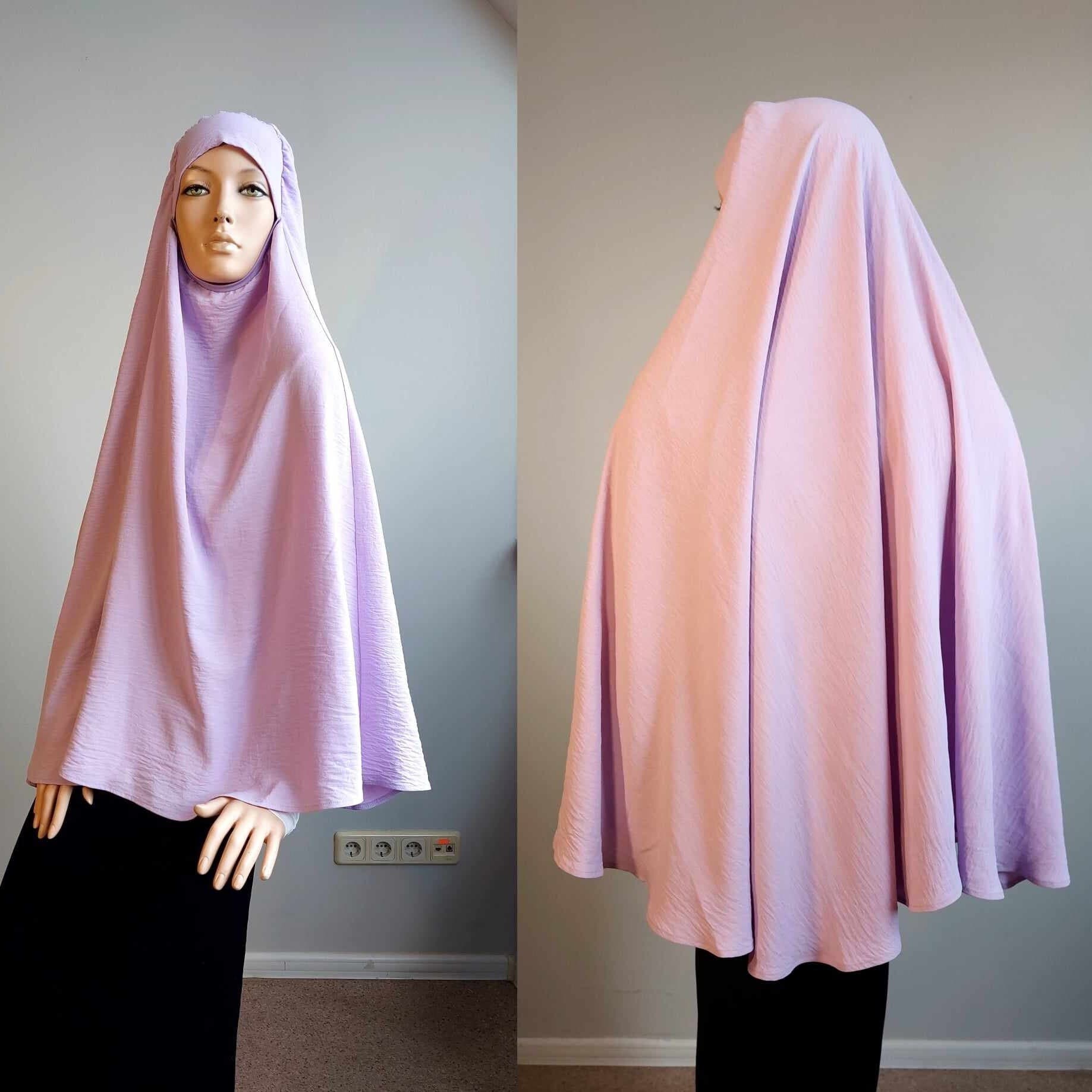 Lilac Crepe Instant Hijab, Long Jilbab, Islamic Prayer Scarf - image 4