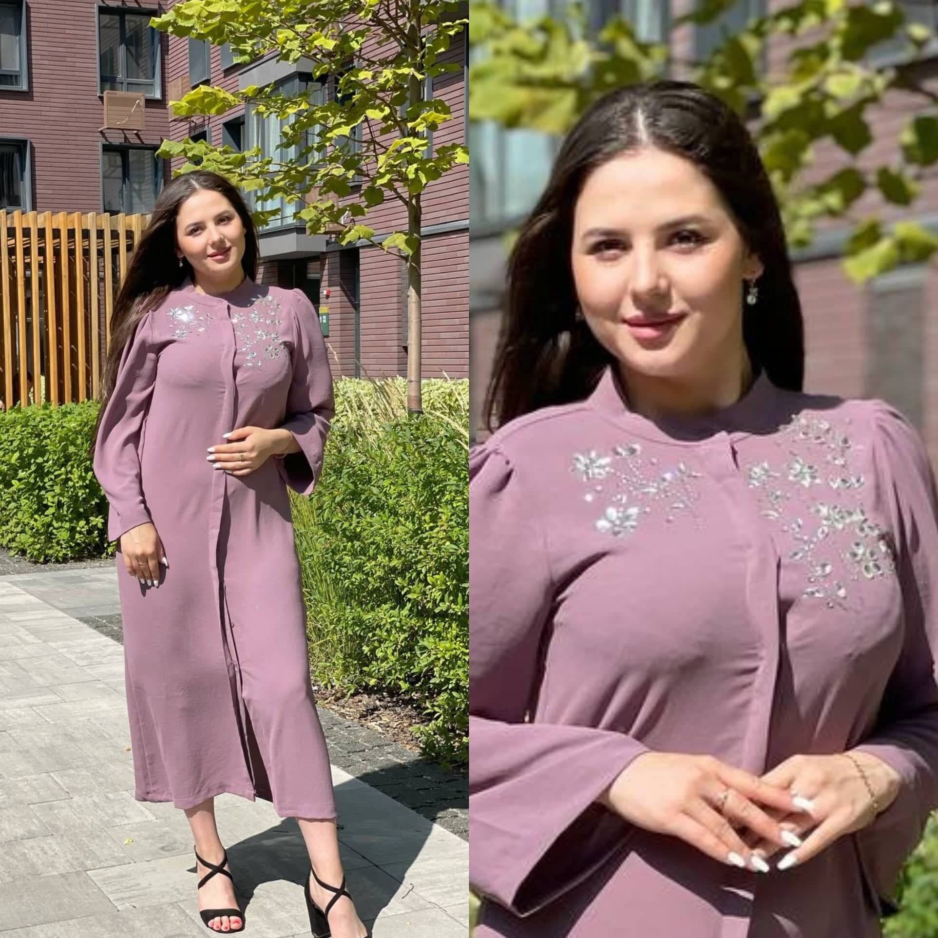 Purple Crepe Maxi Dress, Stone Embellished Abaya, Nursing Friendly - image 4