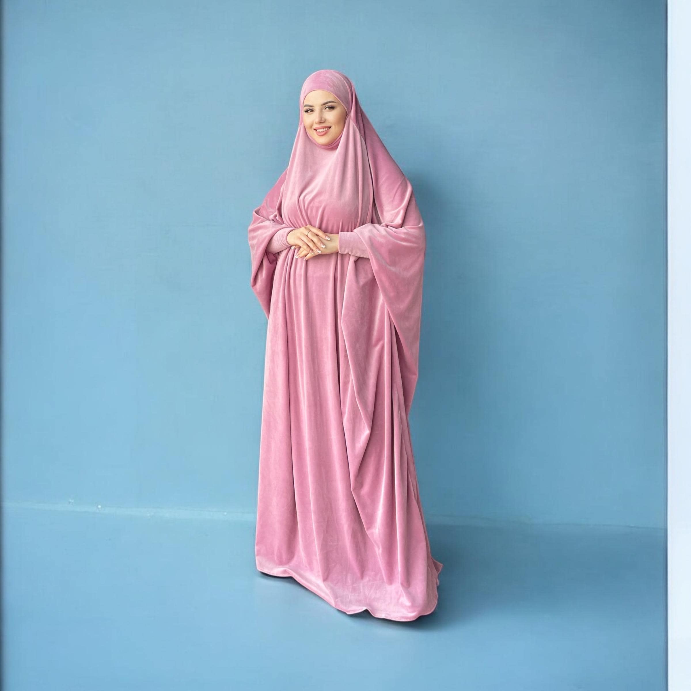 Pink Plush Velour Khimar, Jilbab Prayer Dress, Islamic Hijab