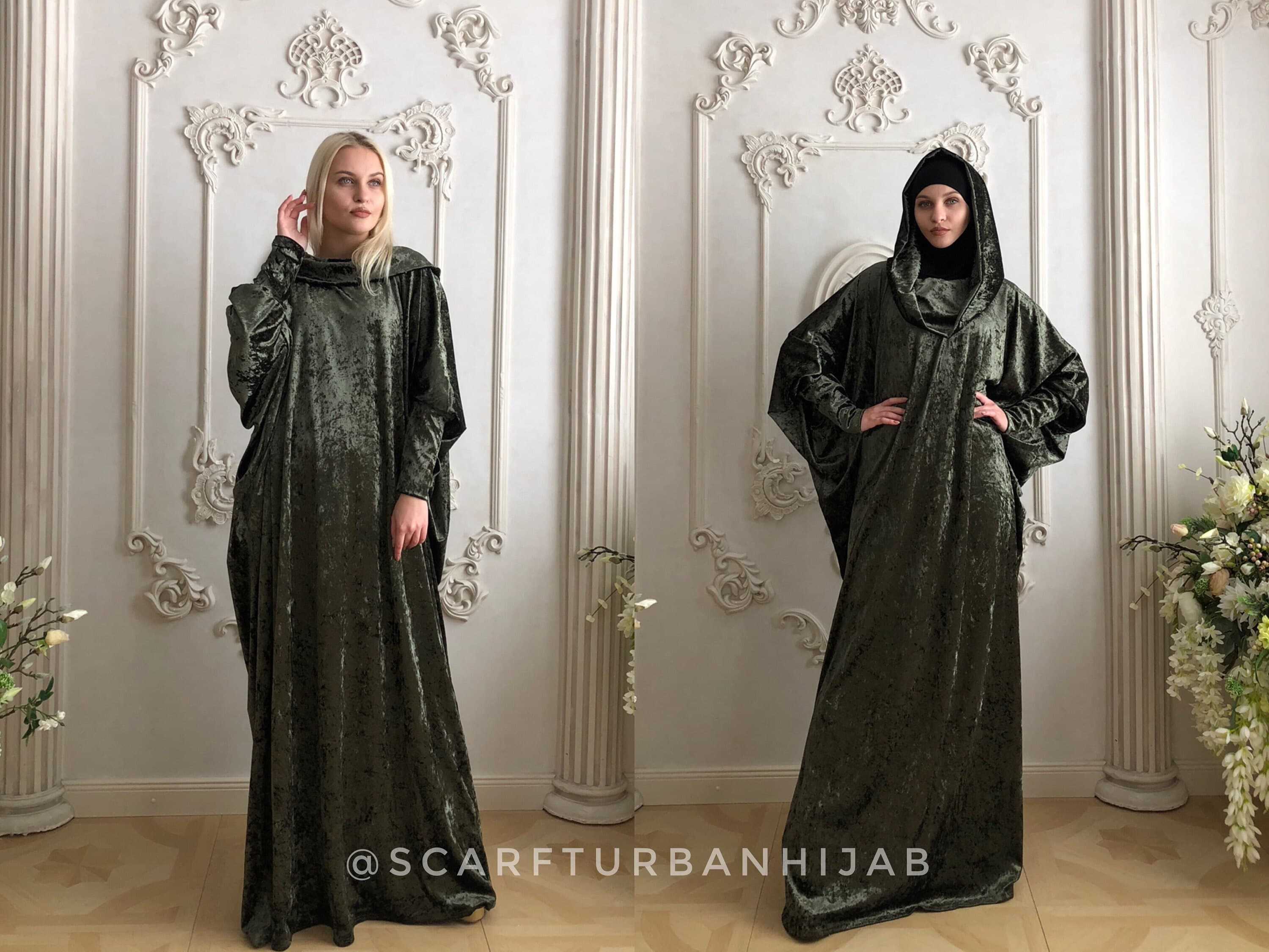 Khaki Velvet Hooded Maxi Dress, Plus Size Abaya - image 3