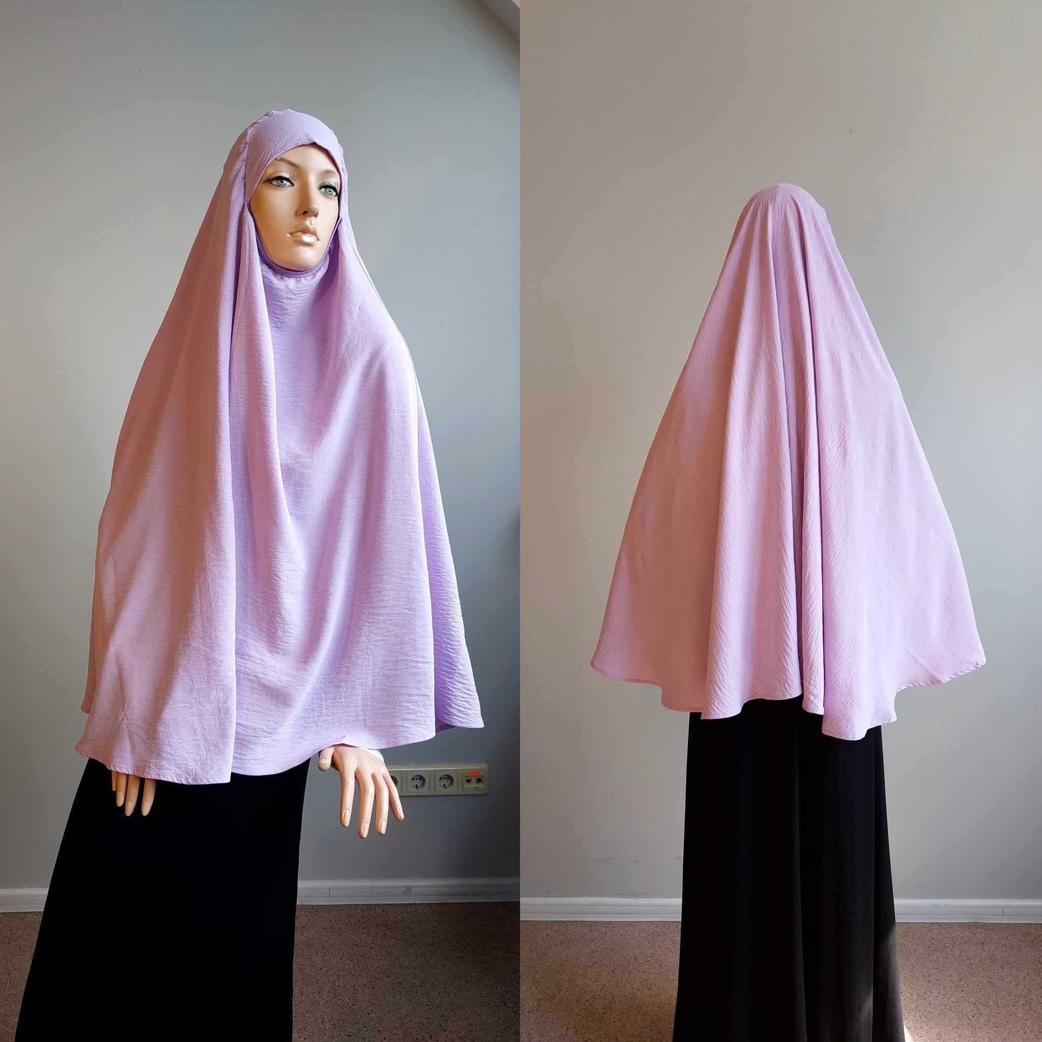 Lilac Crepe Instant Hijab, Long Jilbab, Islamic Prayer Scarf - image 3