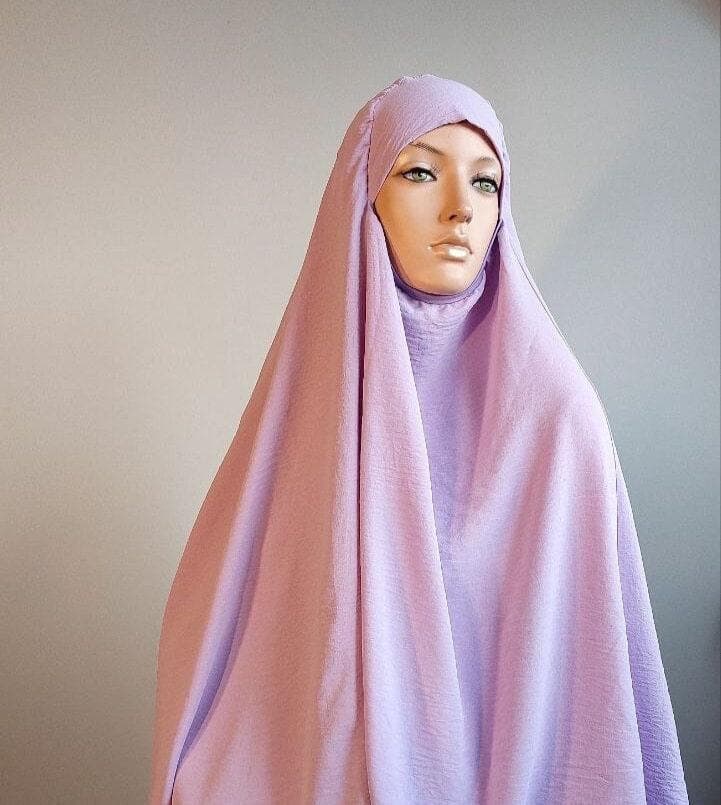 Lilac Crepe Instant Hijab, Long Jilbab, Islamic Prayer Scarf