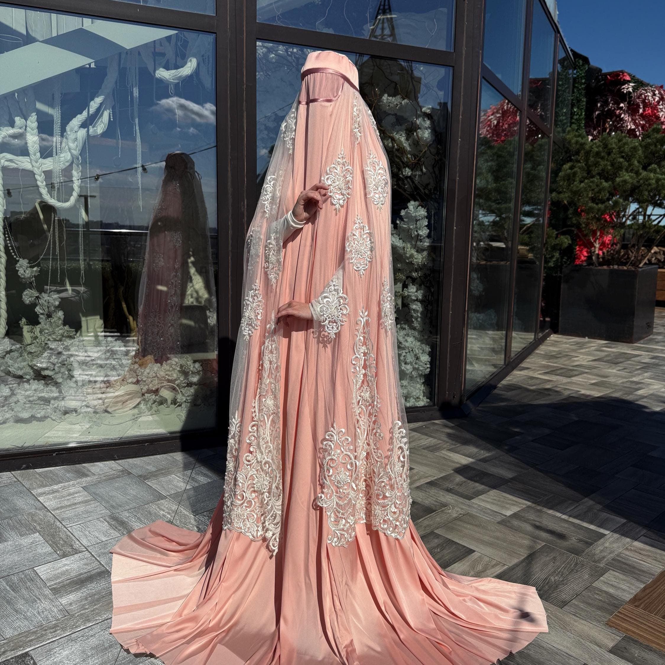 Lace Afghan Burqa Dress, Silk Effect Islamic Jilbab, Modest Wedding Outfit