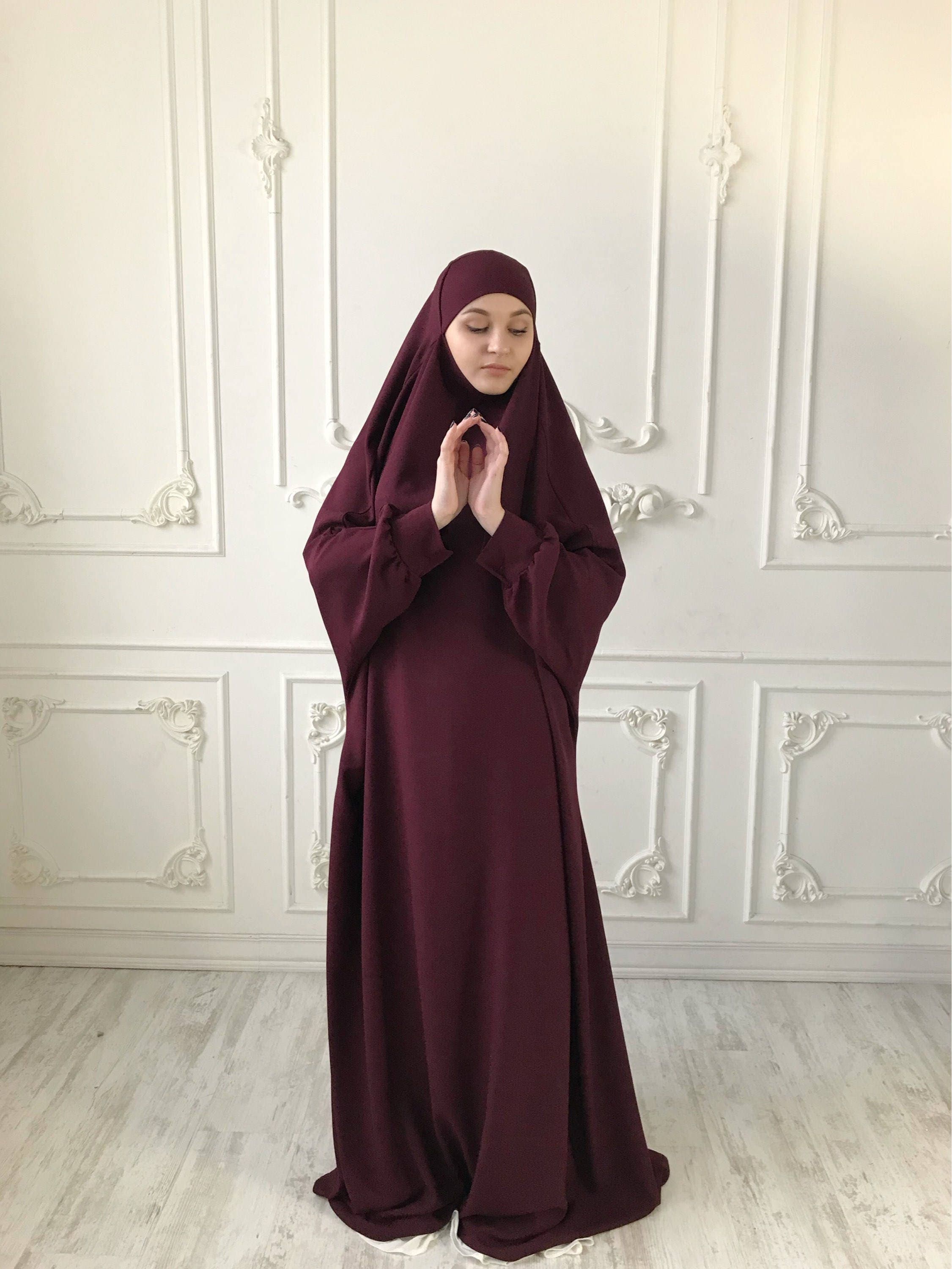 Burgundy franch jilbab, Maroon khimar , Long hijab dress, islamic gift, dubai abaya, muslim covering - image 4