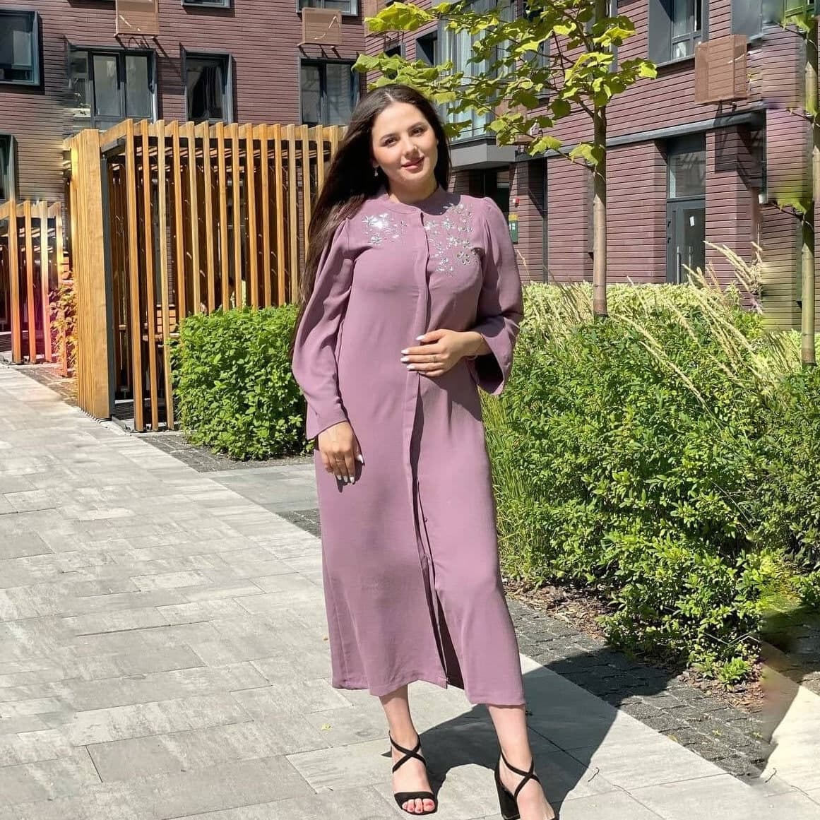Purple Crepe Maxi Dress, Stone Embellished Abaya, Nursing Friendly