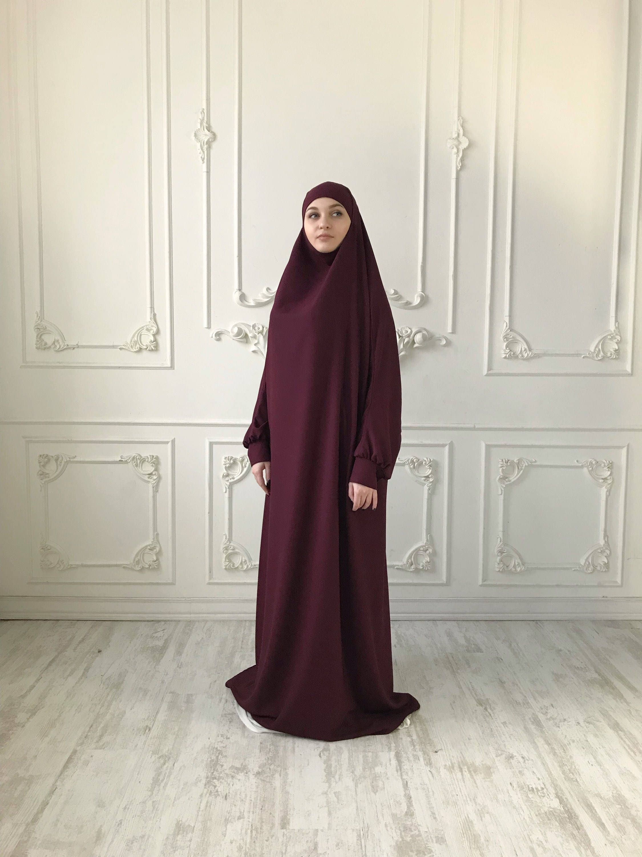 Burgundy franch jilbab, Maroon khimar , Long hijab dress, islamic gift, dubai abaya, muslim covering - image 5
