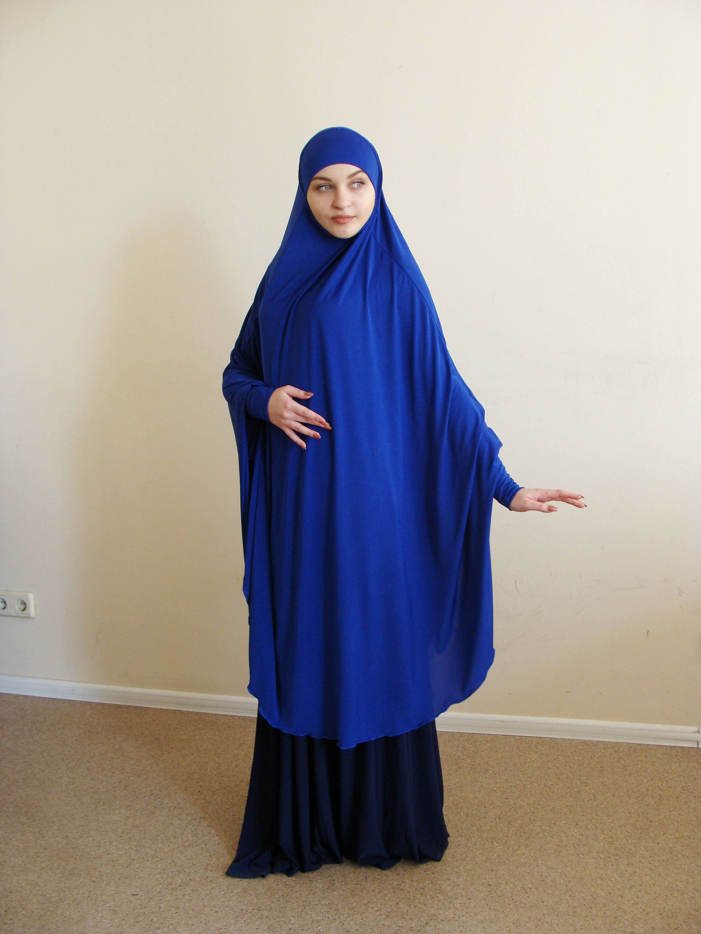 Transformer Blue Jersey Khimar Niqab, Ready to Wear Hijab - image 4