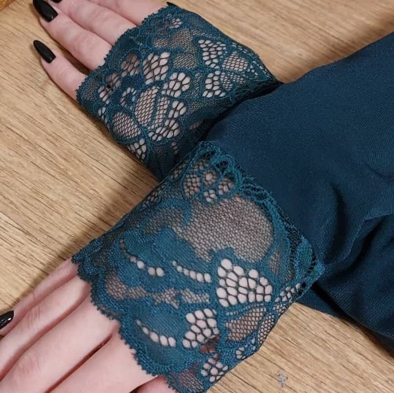 Lace Cuff Arm Sleeves - Dark Green Knitted Mitts, Muslim Accessory
