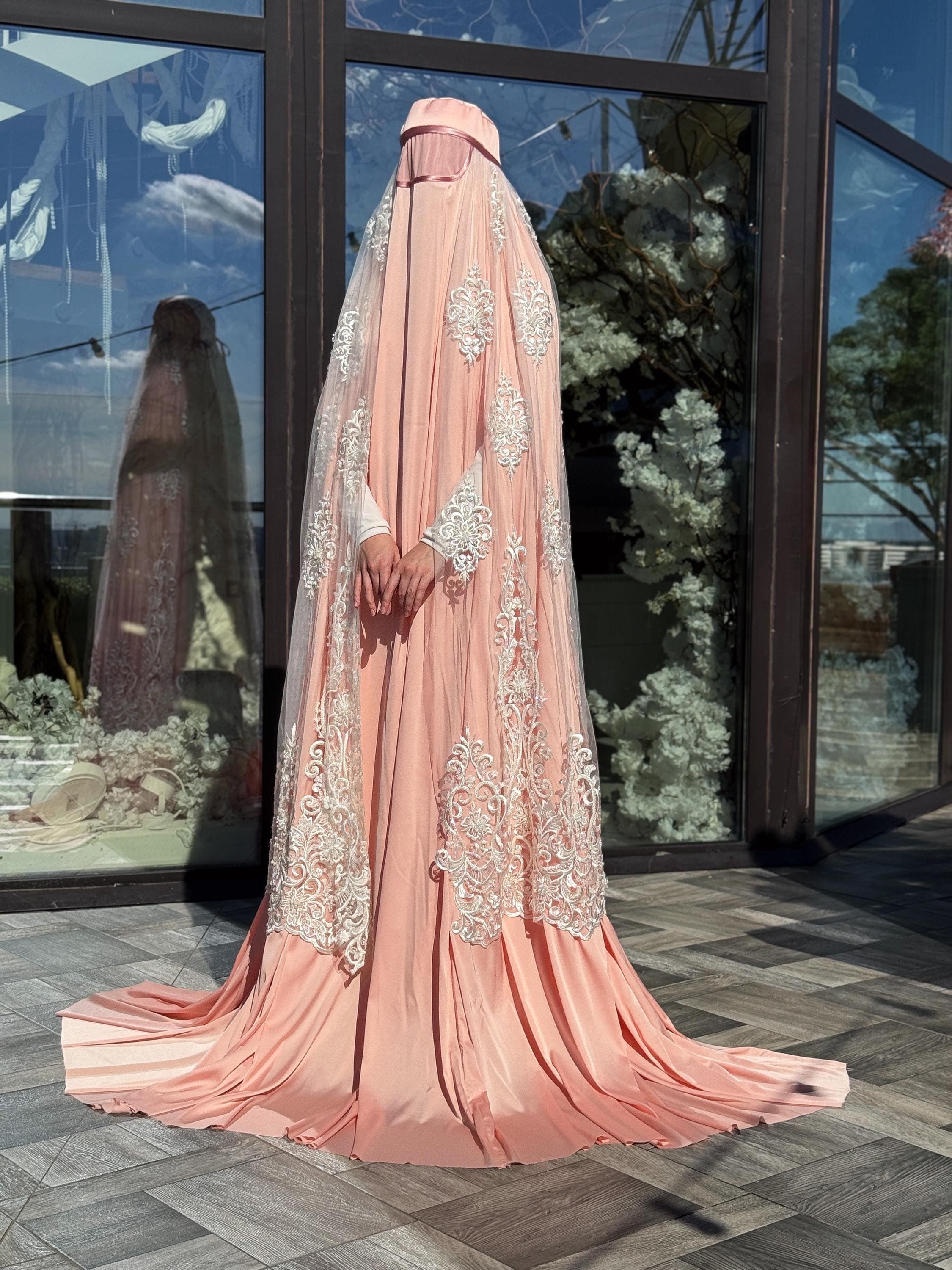 Lace Afghan Burqa Dress, Silk Effect Islamic Jilbab, Modest Wedding Outfit - image 3