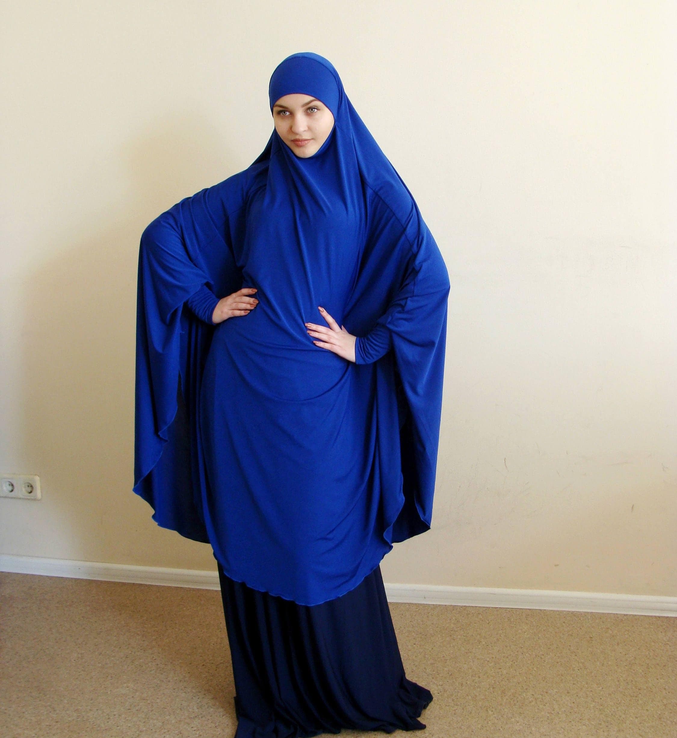 Transformer Blue Jersey Khimar Niqab, Ready to Wear Hijab