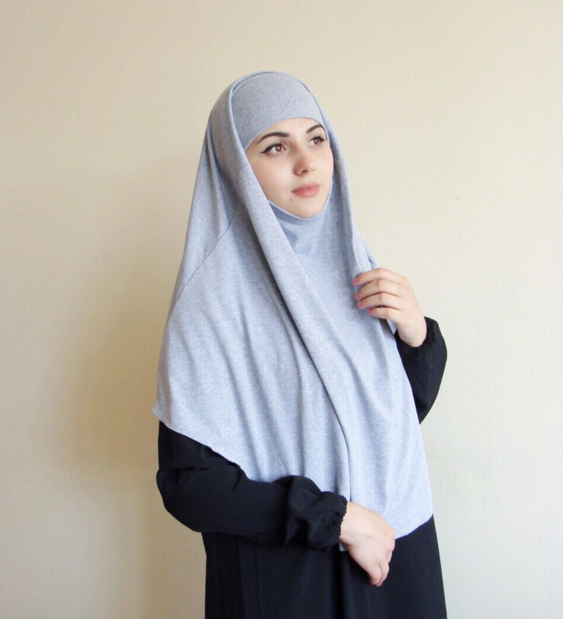 Grey Melange Jersey Tie Khimar, Ready to Wear Hijab