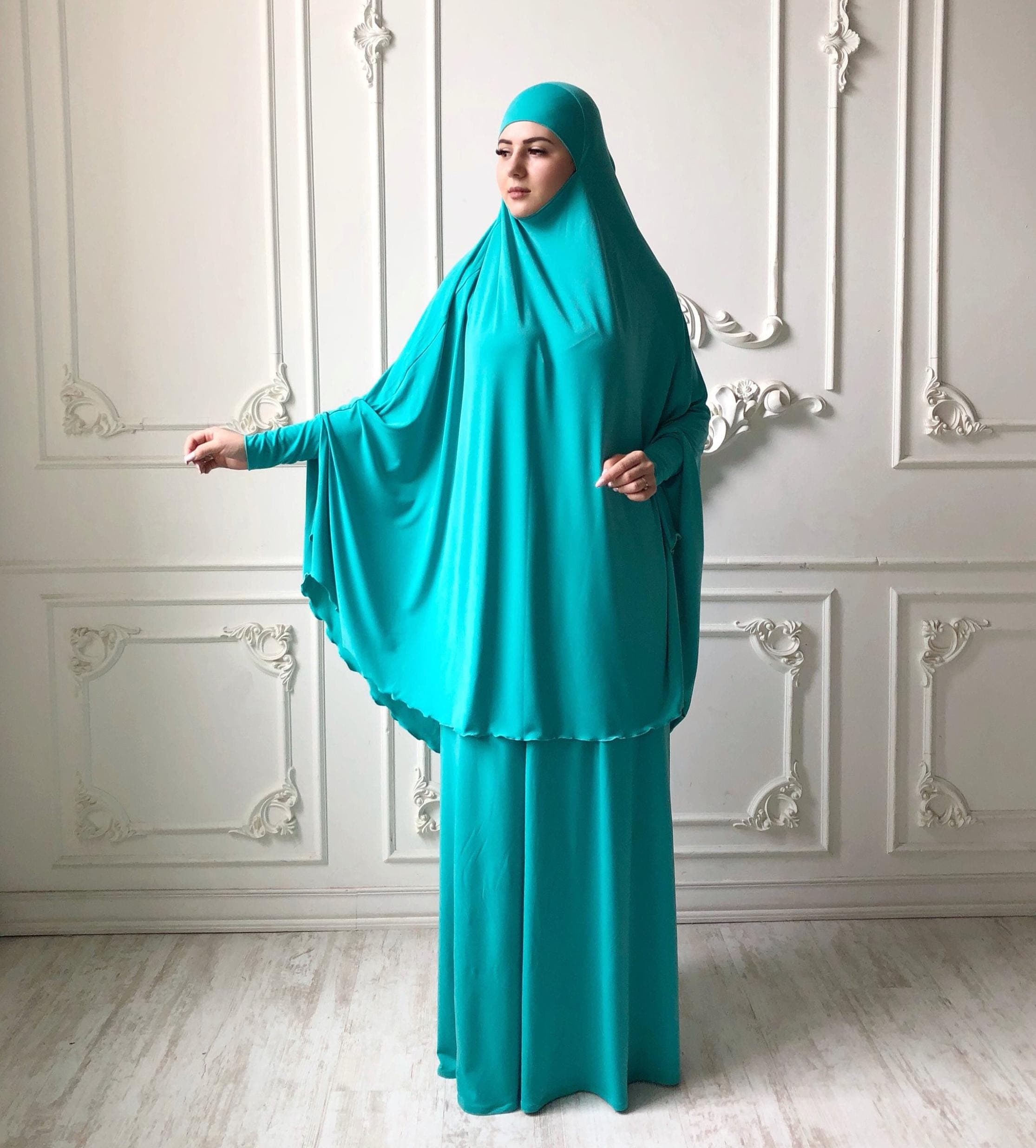 Green Turquoise Jilbab Suit, Khimar Niqab, Muslim Dress