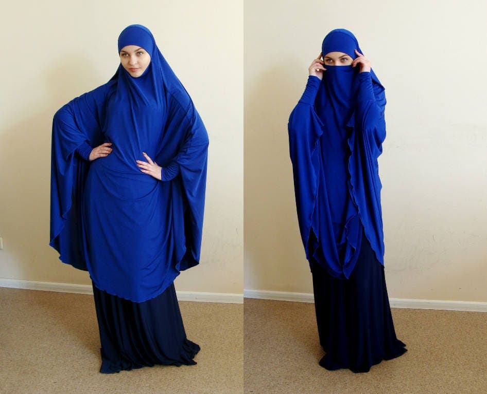 Transformer Blue Jersey Khimar Niqab, Ready to Wear Hijab - image 3
