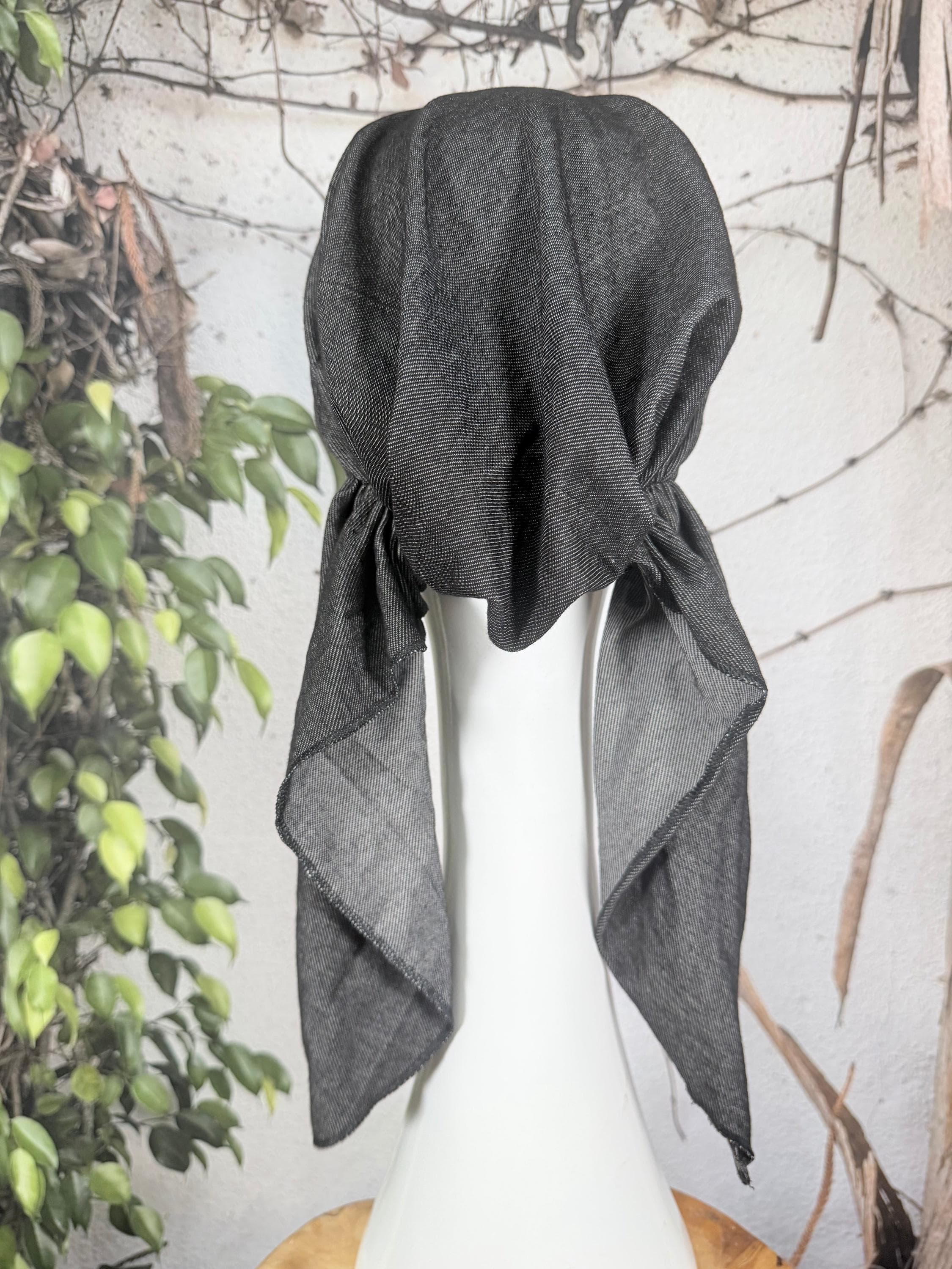 Stretchy Pretied Tichel - Black Faux Denim-pretieds-The Little Tichel Lady