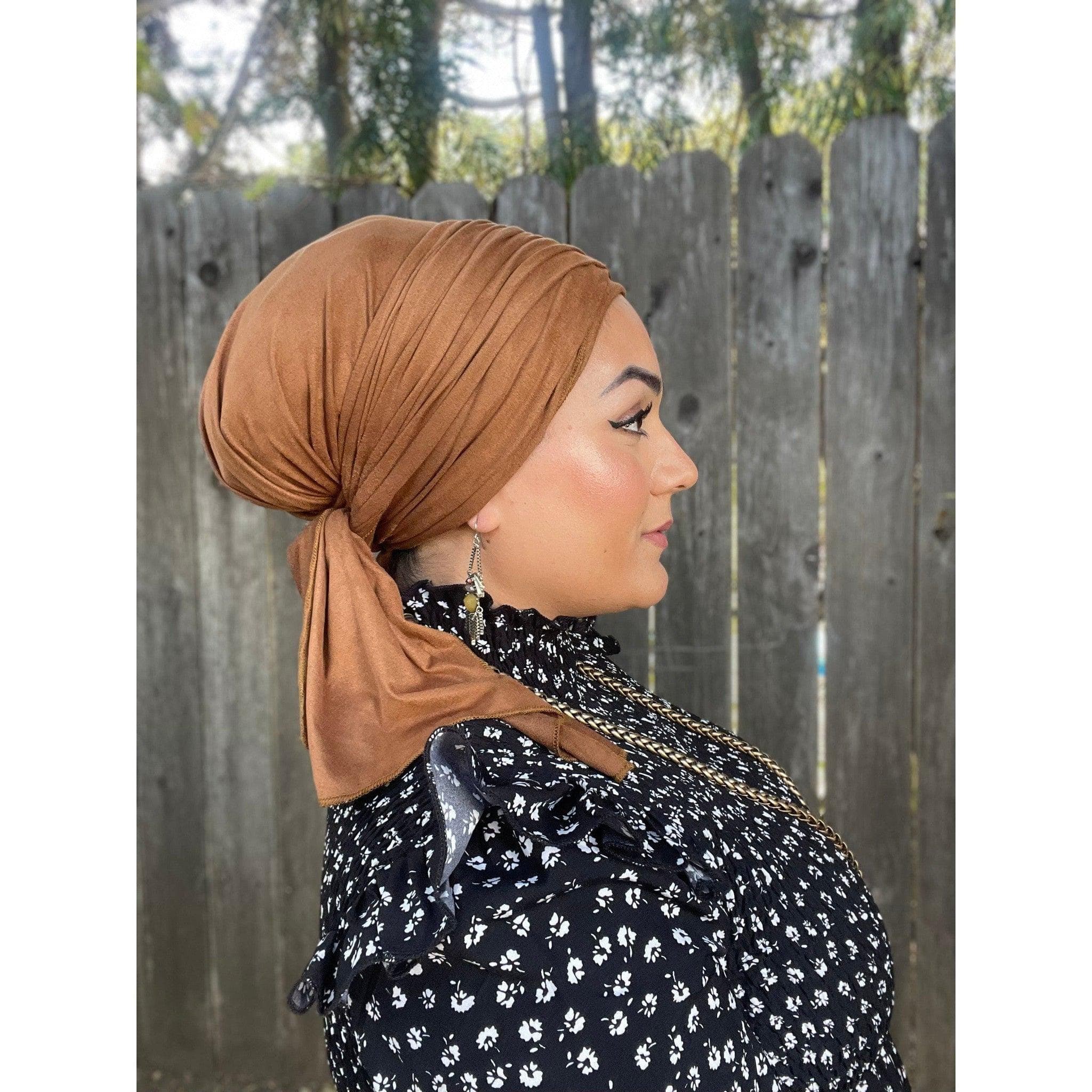 Faux Suede Stretchy Head Wrap - Sable-Long Wrap-The Little Tichel Lady