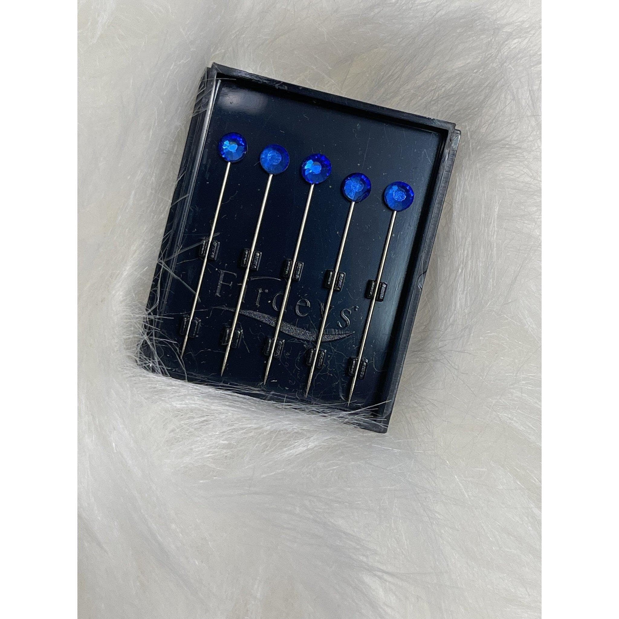 Jewel Headwrap Pins, Cobalt Blue, 5 PC Hijab Pins, Luxury Rhinestone Pins for Women's Head Coverings, Tichel Hair Accessory, 1.5 inch