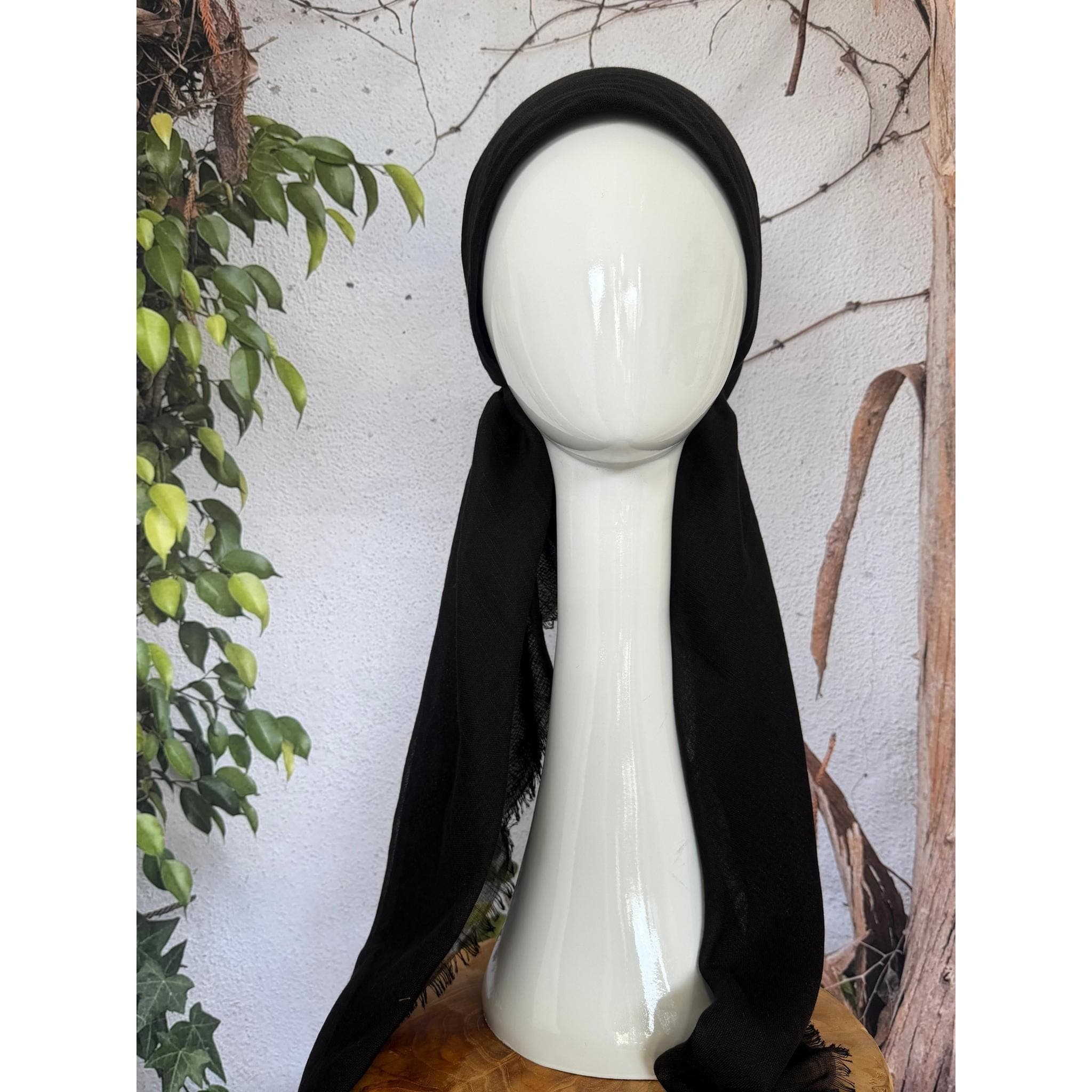 Turkish Cotton Textured NON-SLIP Pretied w/ Long Tails - Black-pretieds-The Little Tichel Lady