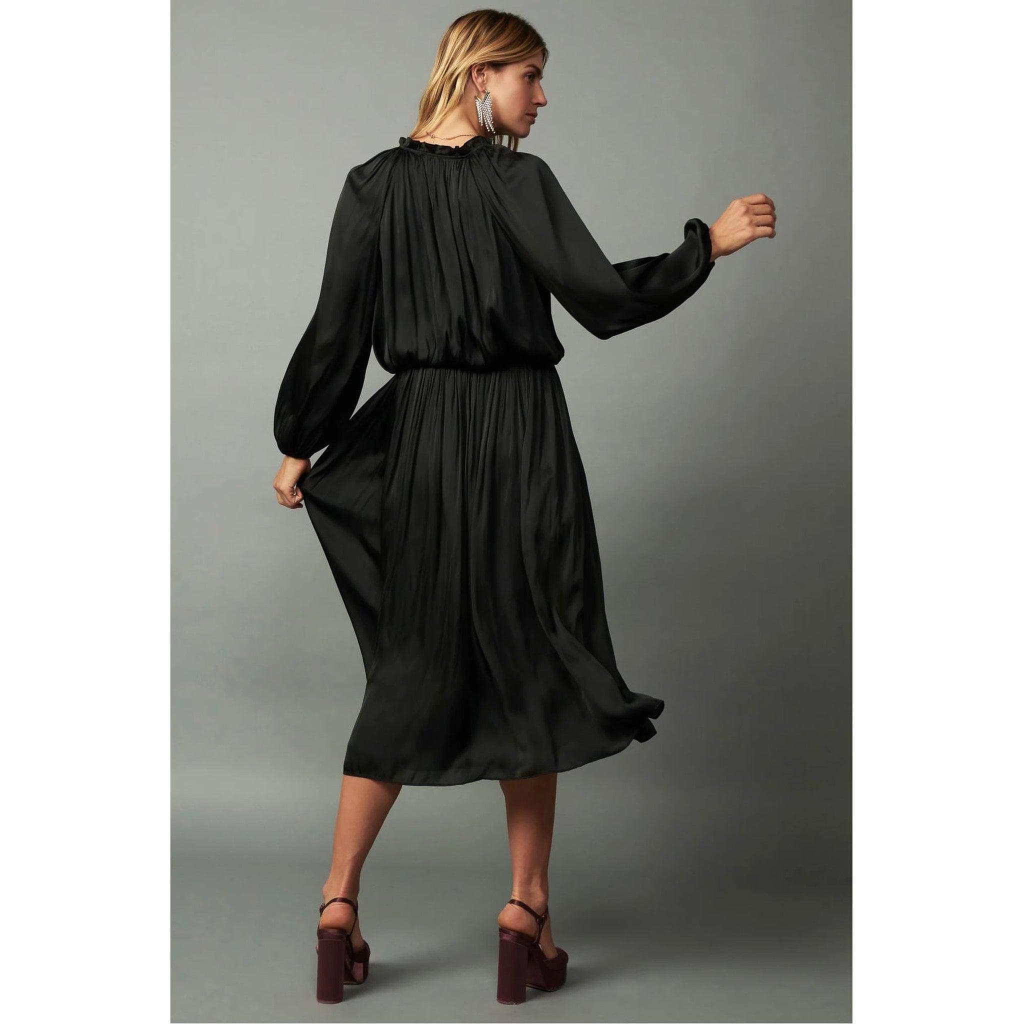 Satin Midi Dress - Black-dress-The Little Tichel Lady