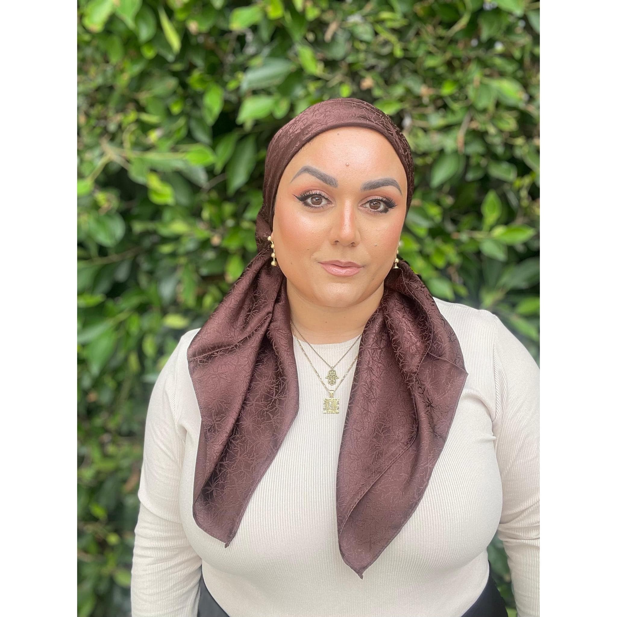 Starlit Square Head Scarf for Women, Luxe Satin, Chocolate Brown, Soft Chemo Headwear, Elegant Bandana Head Cover, Square Hijab, Tichel Lady