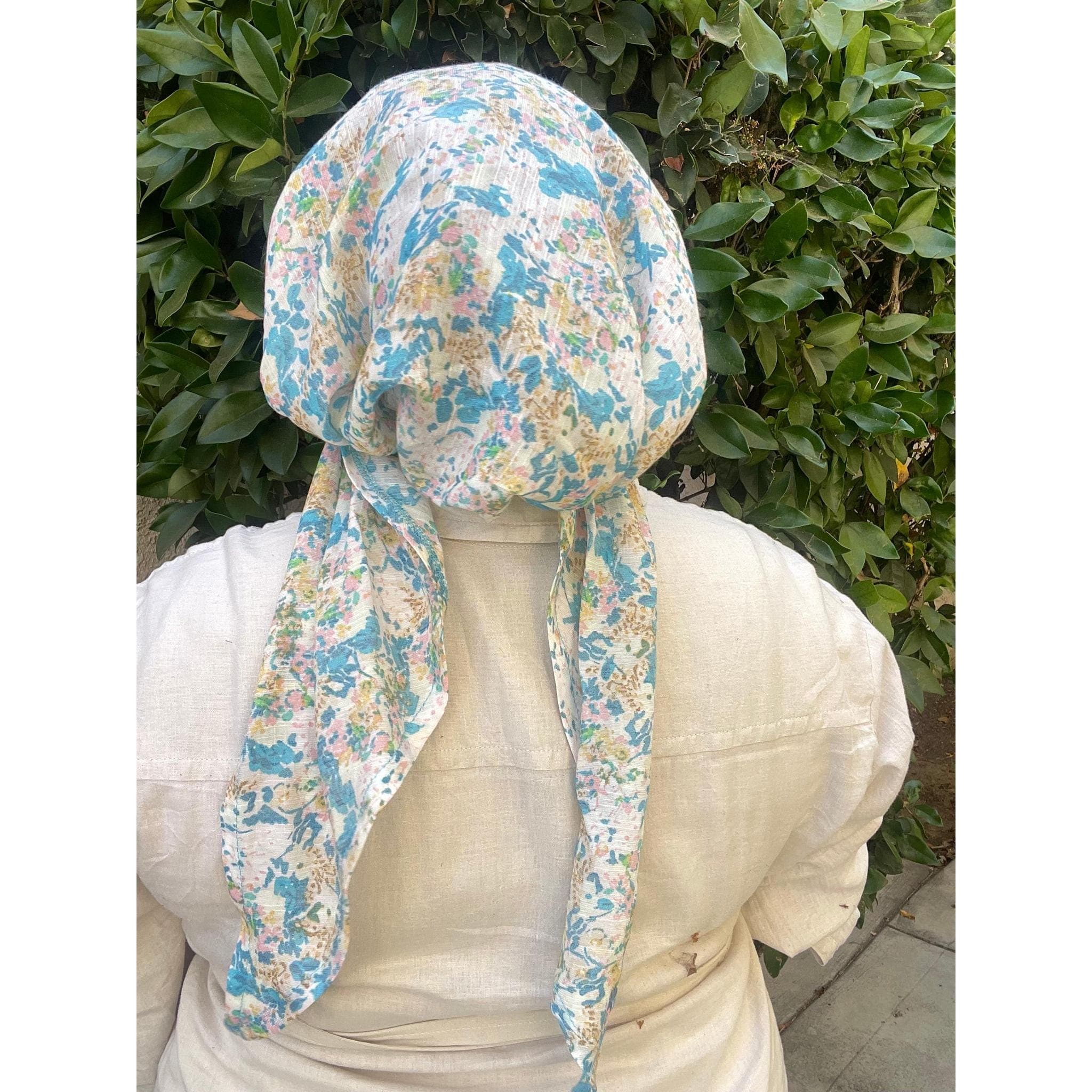 Lightweight Pre Tied Head Scarf, Everblooming Print, Velvet Band Attached, Adjustable Band, Non Slip, Slip On Chemo Headwear, Tichel Lady