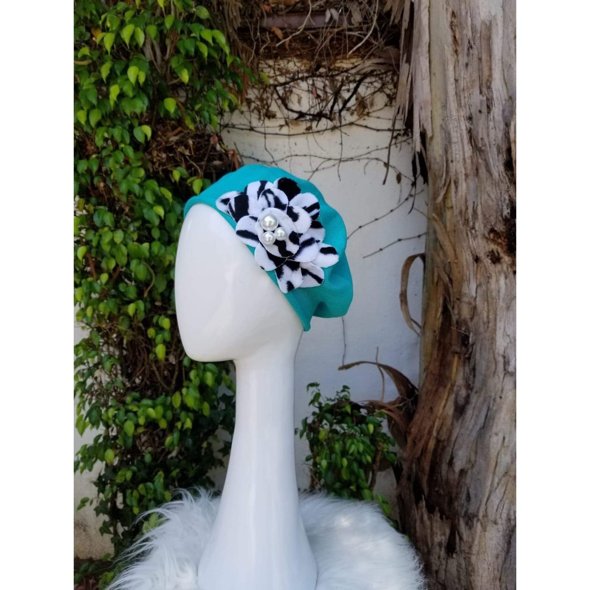 Embellished Cotton Beret - Small, Turqoise Tichel Mitpachat Scarf Jewish Hijab Alopecia Hair Head Covering Sinar Beret Hat Wrap Turban
