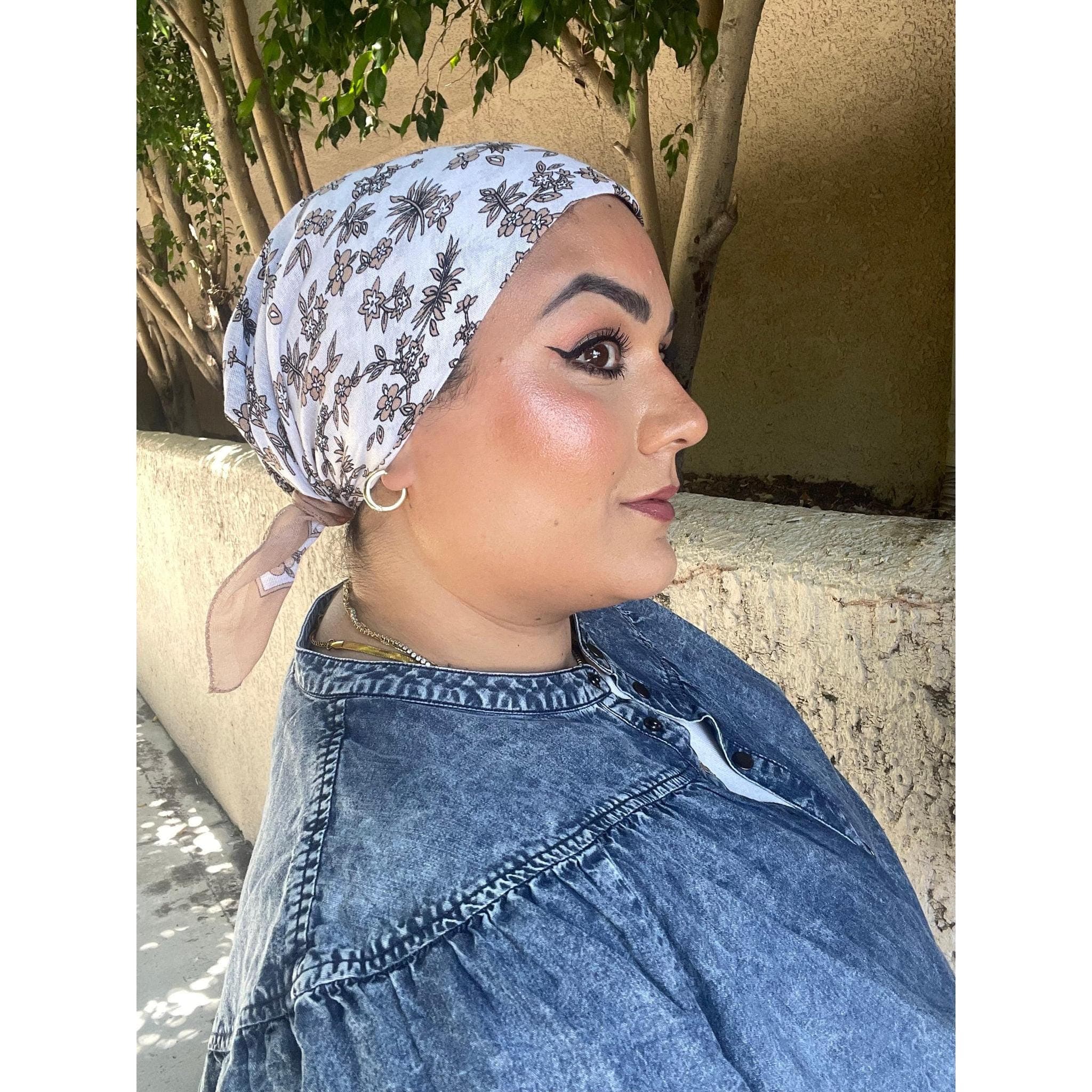 Wildflower Bandana Print Squares - Neutral/White-Squares-The Little Tichel Lady