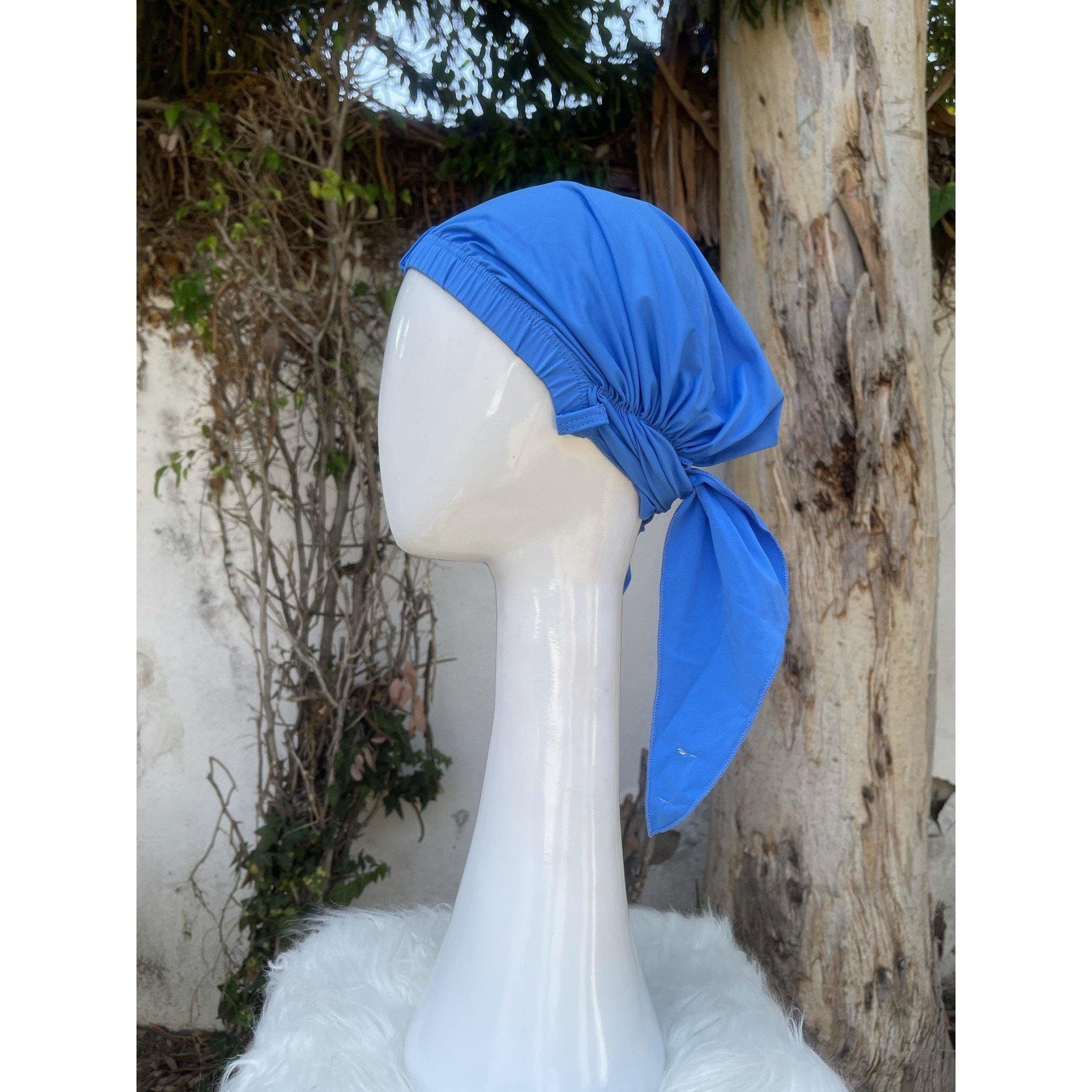 Swim Pre Tied Head Covering w/ Sash, Slip On Head Scarf Turban for Pool, Beach, Water Sports, Chemo Headwear for Women, Hijab Tichel Sinar