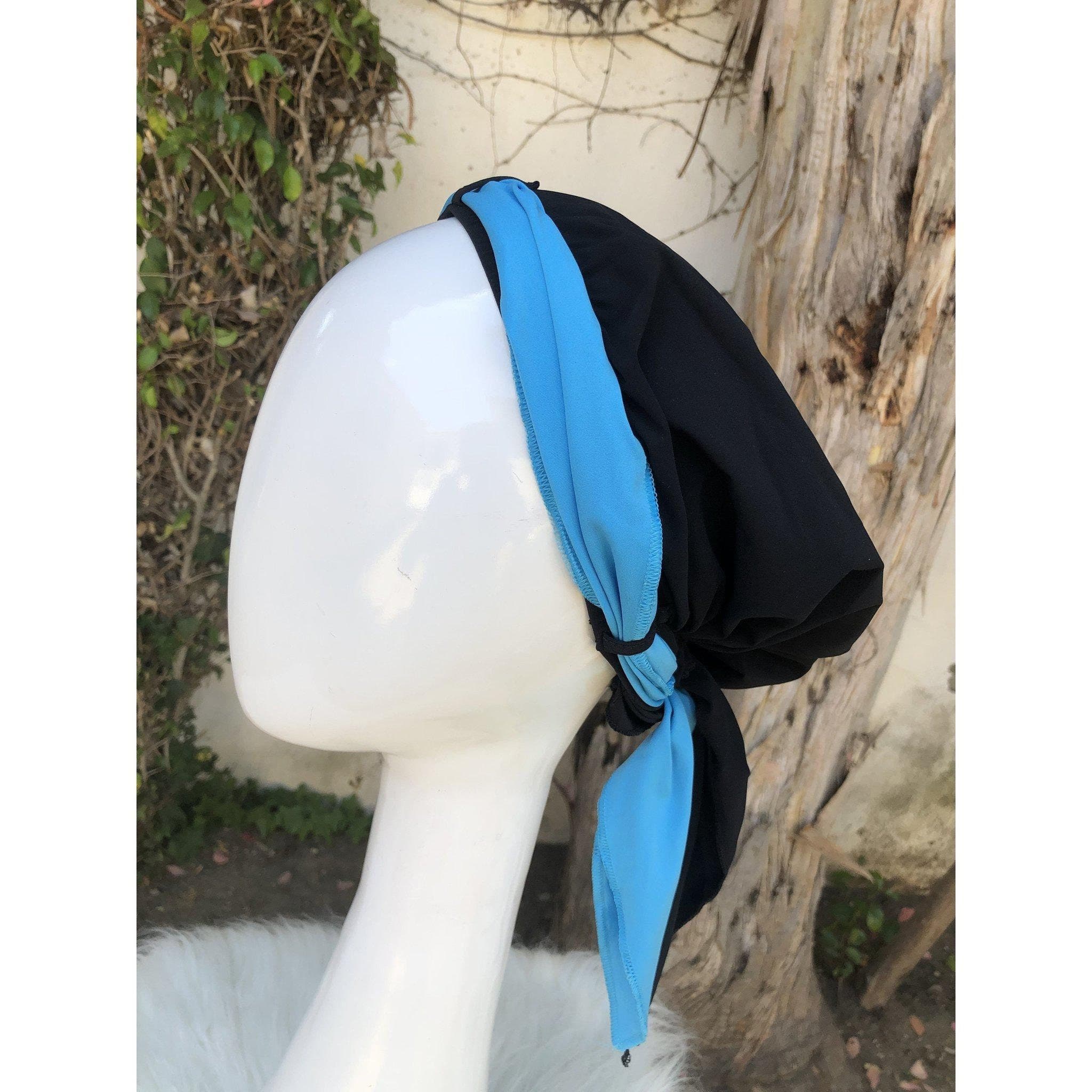 Swim Pre Tied Head Covering w/ Sash, Slip On Head Scarf Turban for Pool, Beach, Water Sports, Chemo Headwear for Women, Hijab Tichel Sinar