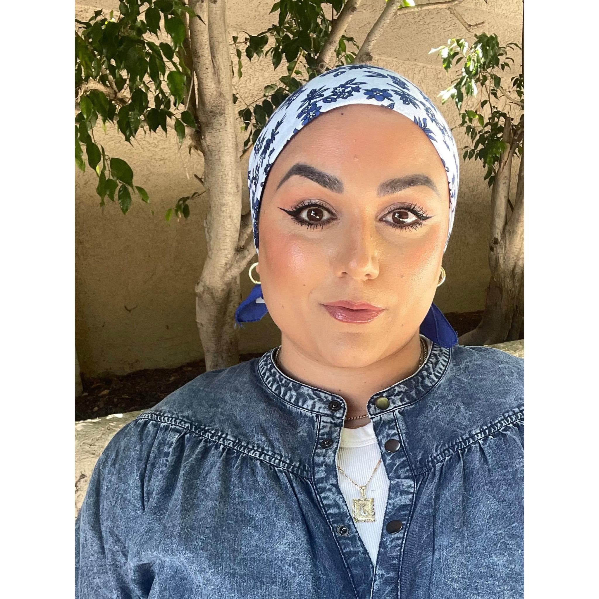 Wildflower Bandana Print Square Cotton Head Scarf for Women, 20”, Blue/Sky Blue, Chemo Headwear, Lightweight Head Covering, Tichel Lady