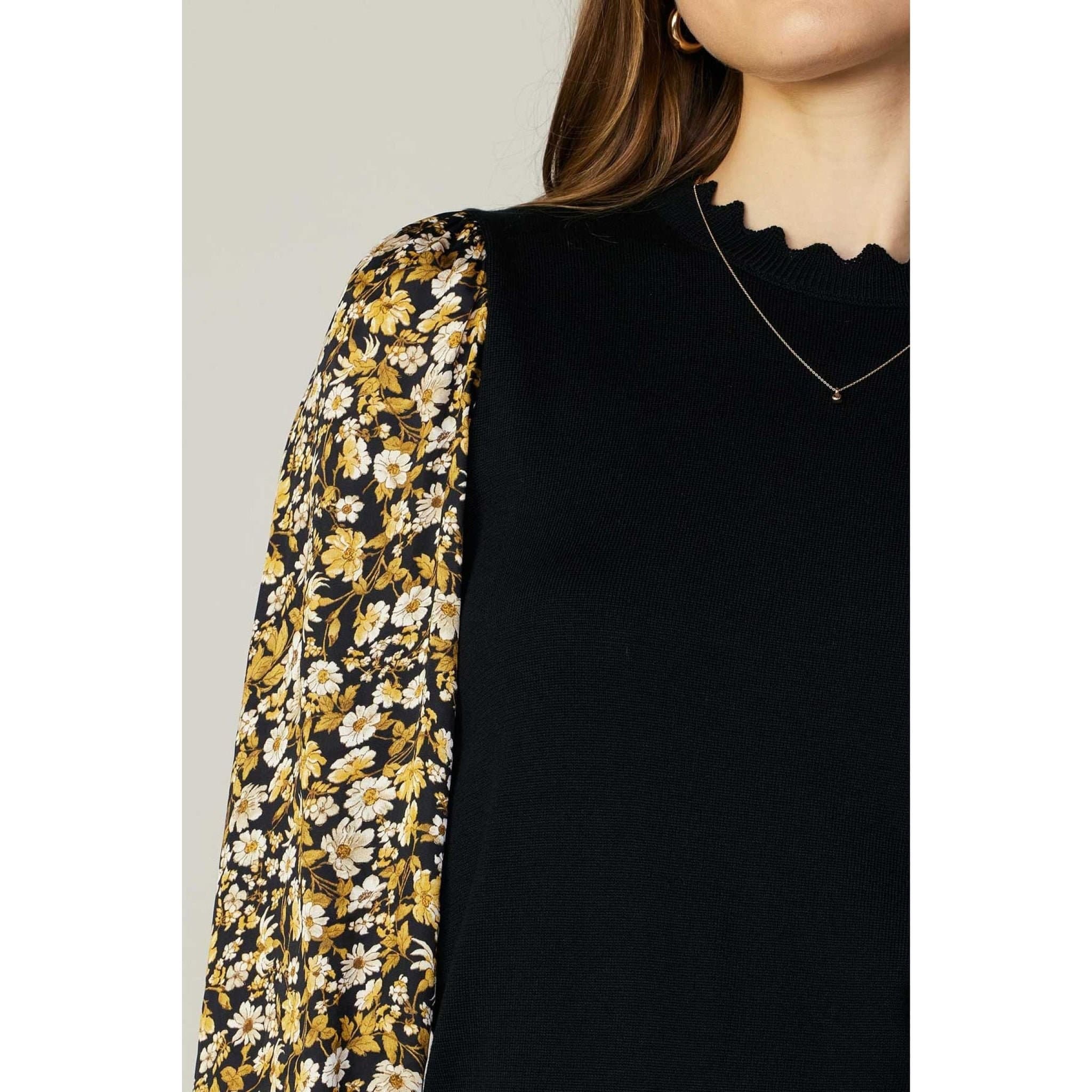 Contrast Sleeve Top - Black-Tops-The Little Tichel Lady