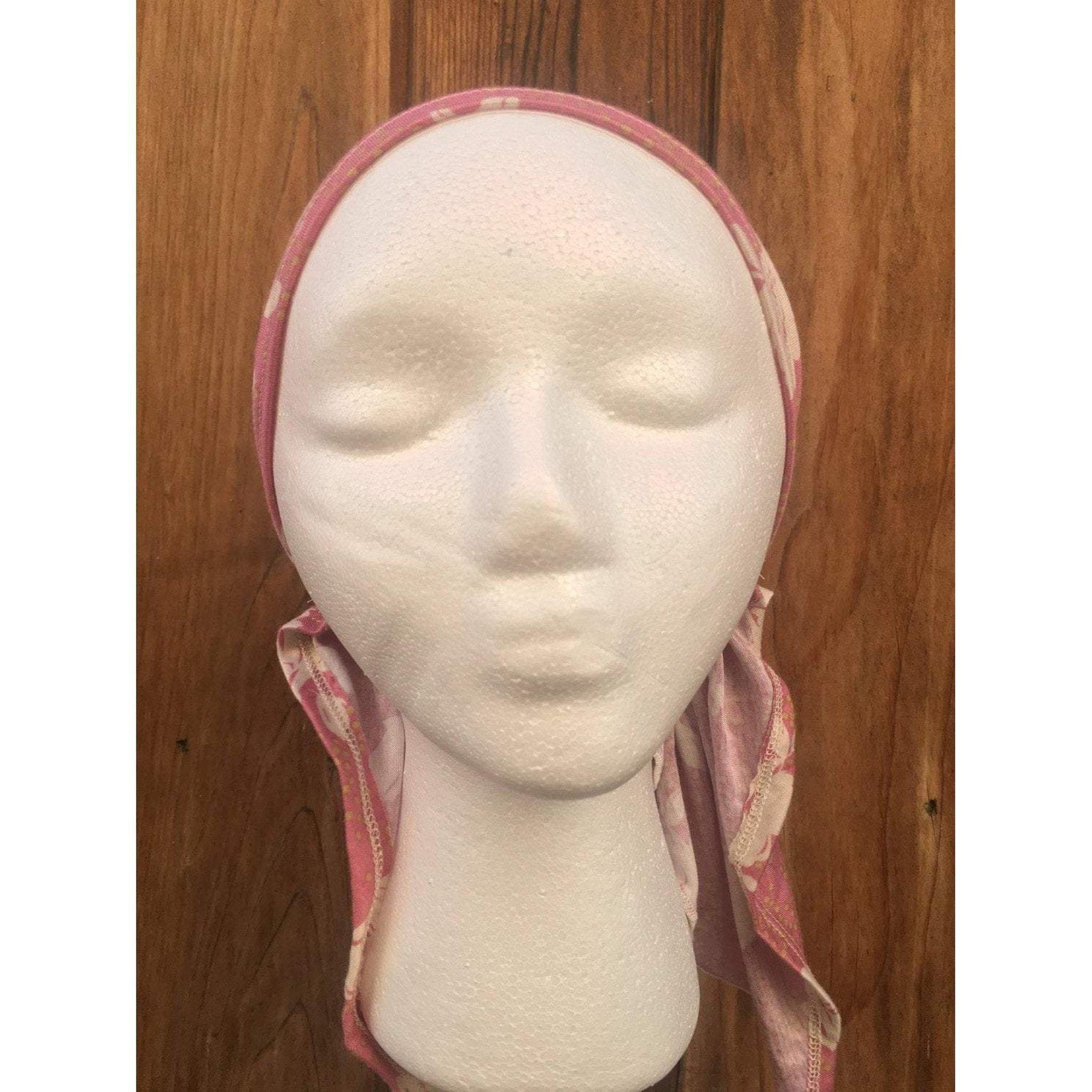 Pre Tied Tichel Headscarf, Pink Floral Slip On Turban, Chemo Hat Cap Beanie, Head Cover for Women, Housewear, Cancer Gifts, Hair Accessory - image 3