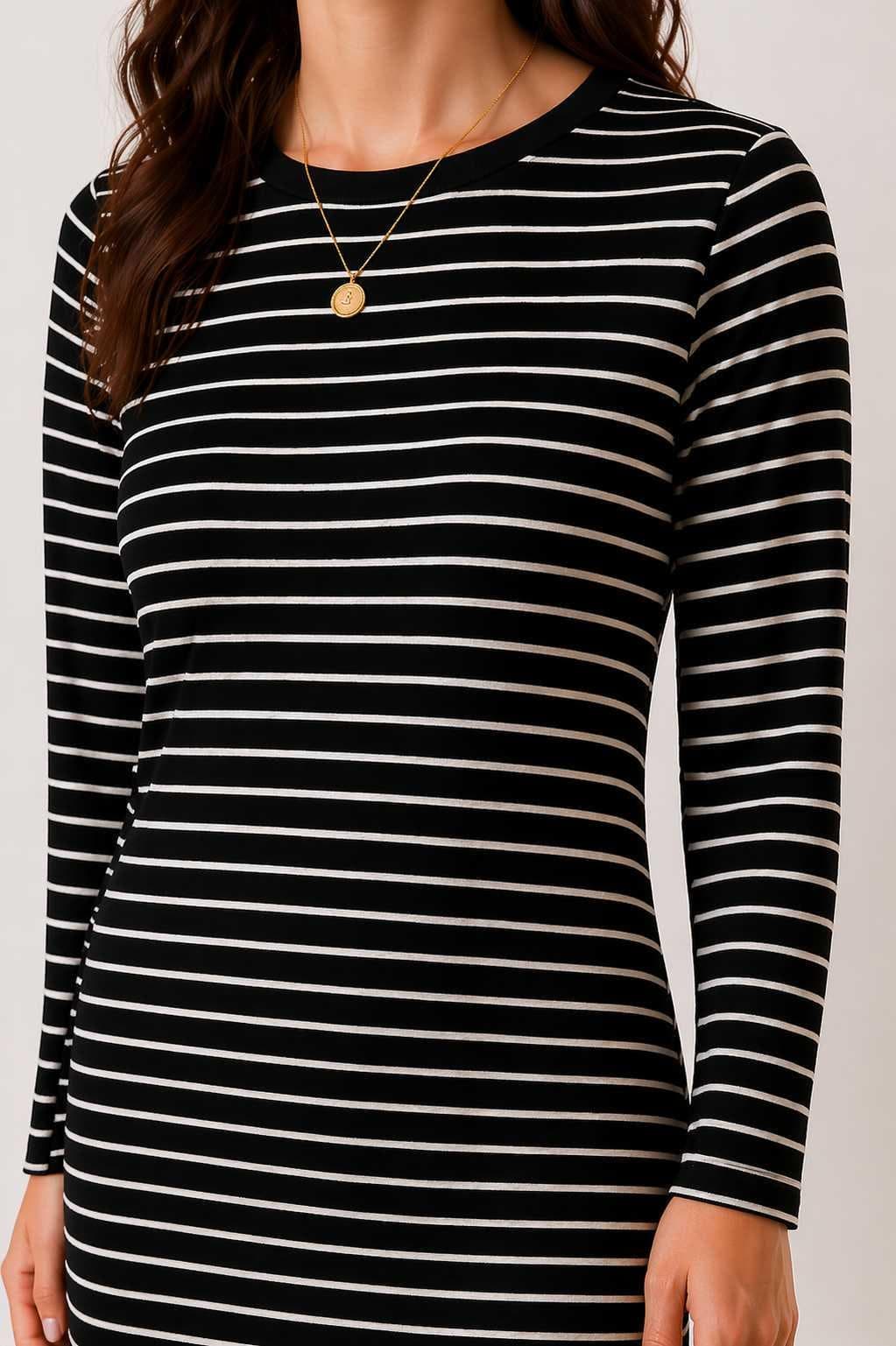 Black/White Striped Sweater Dress-dress-The Little Tichel Lady