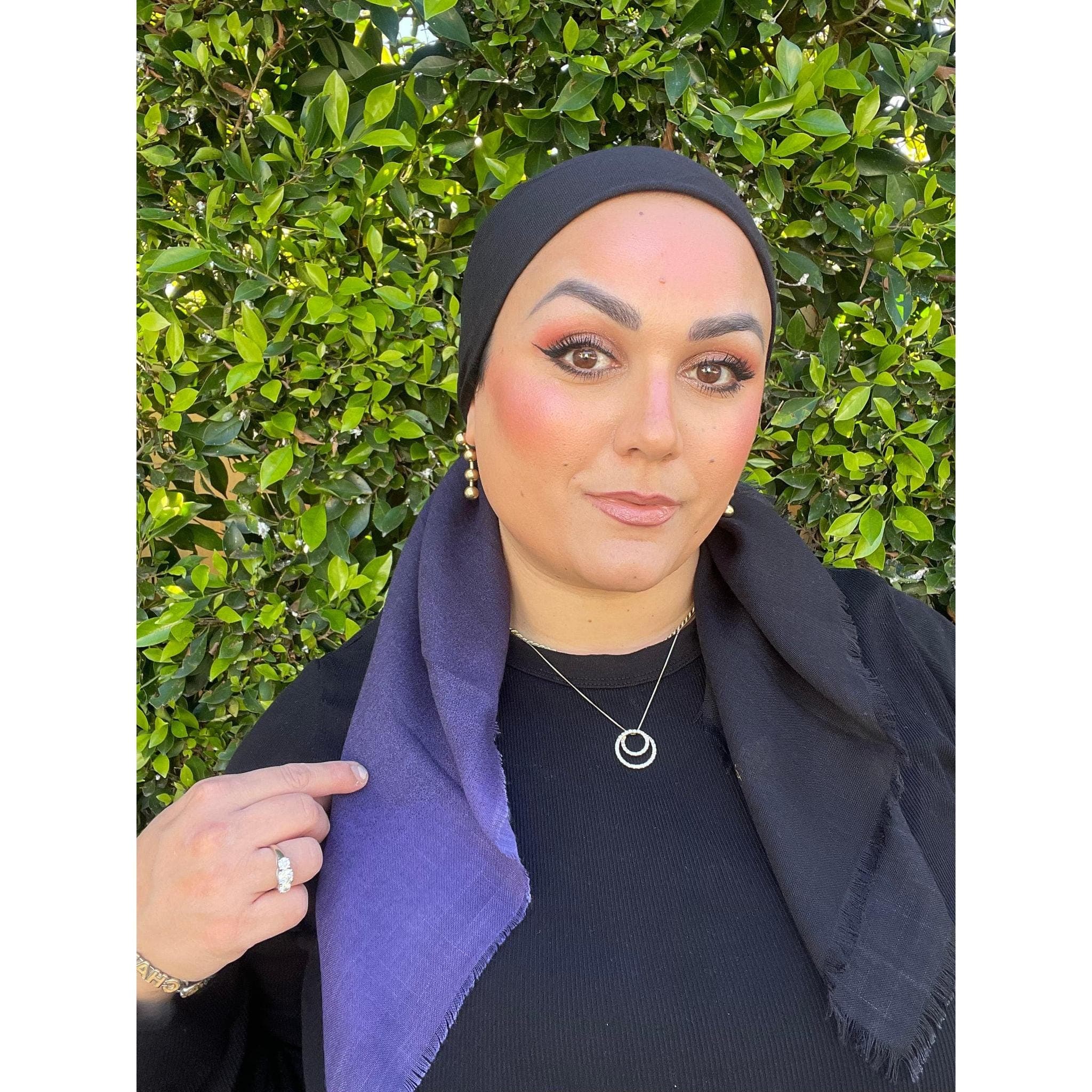 Ombre Cotton Square Head Scarf for Women, Purple/Black, 36” Bandana Head Covering, Chemo Headwear, Little Tichel Lady