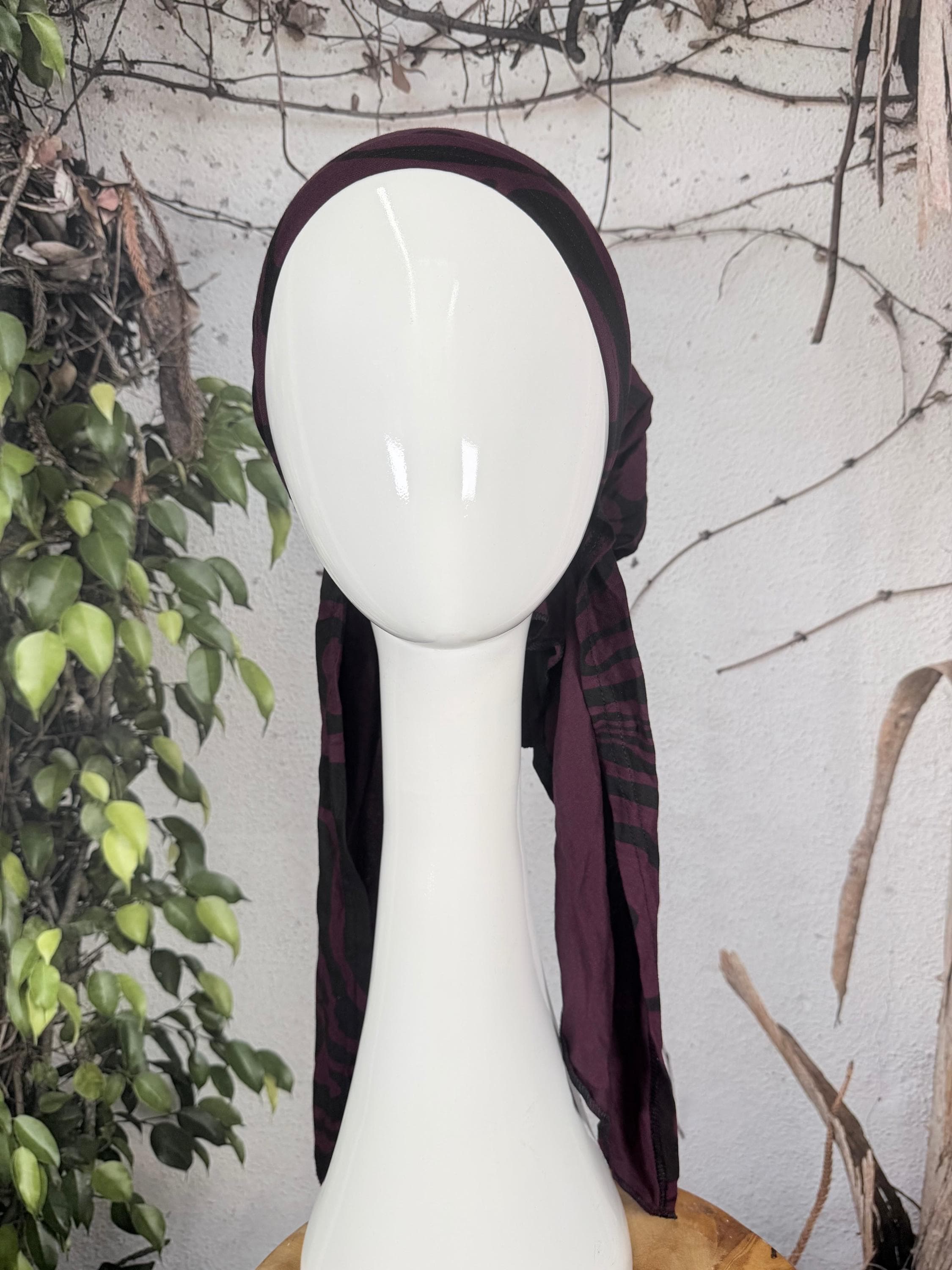 Stretchy Pretied Tichel - Eggplant/Black-pretieds-The Little Tichel Lady