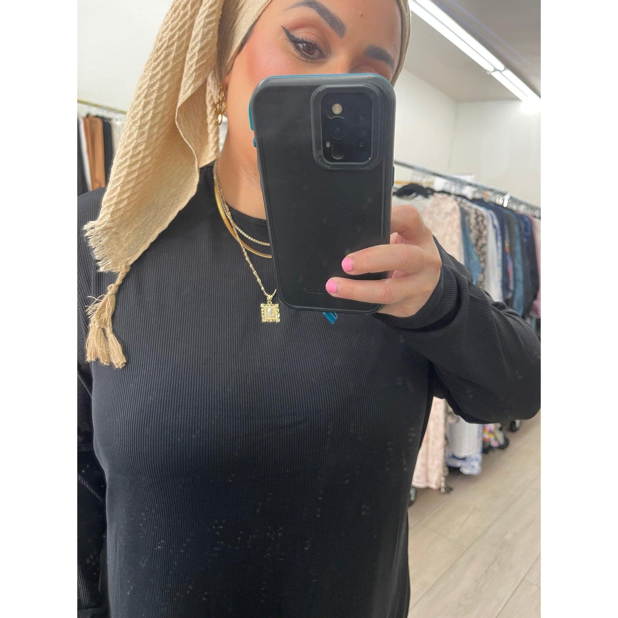 Ribbed Crew Neck Dress - Black, XS-3X-dress-The Little Tichel Lady