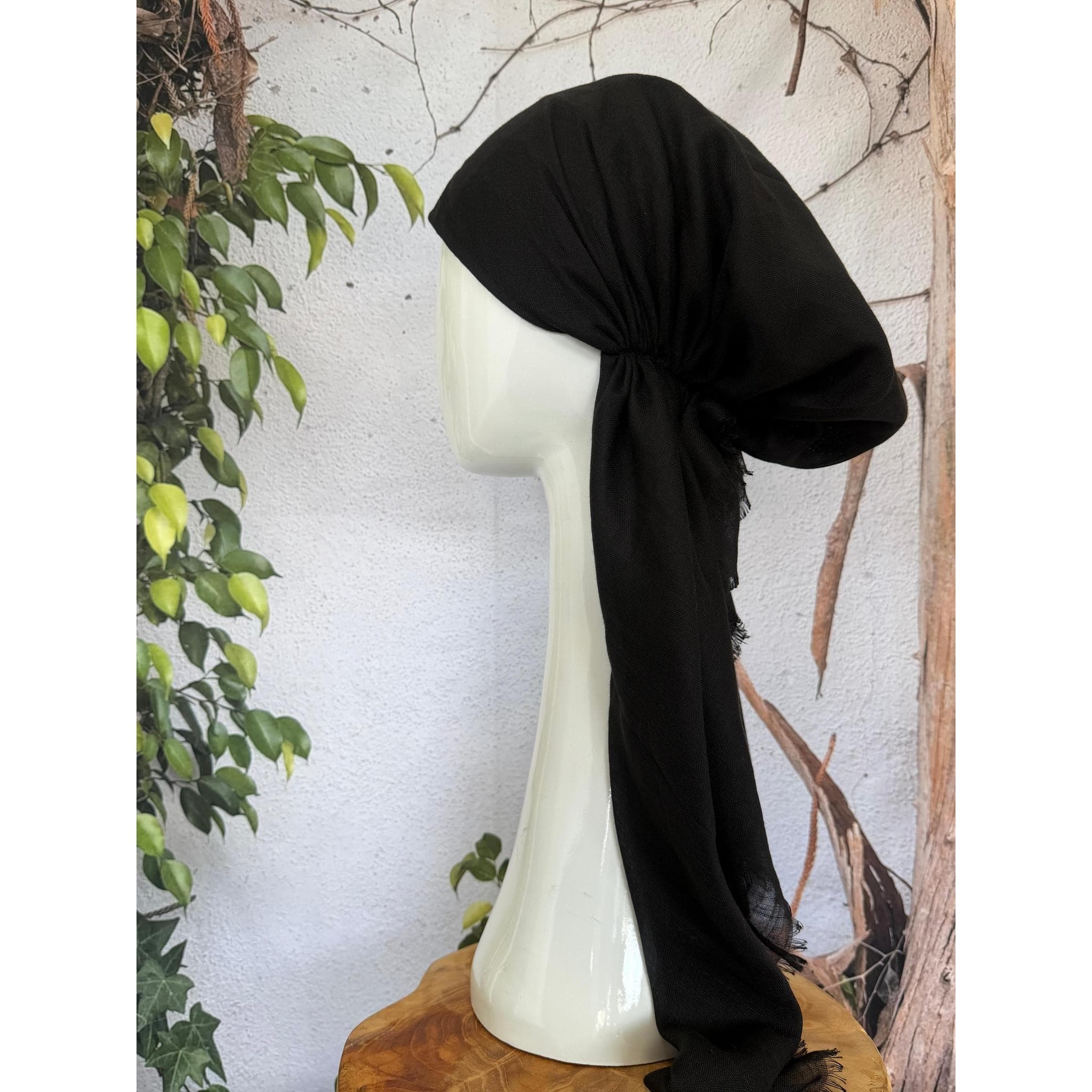 Turkish Cotton Textured NON-SLIP Pretied w/ Long Tails - Black-pretieds-The Little Tichel Lady