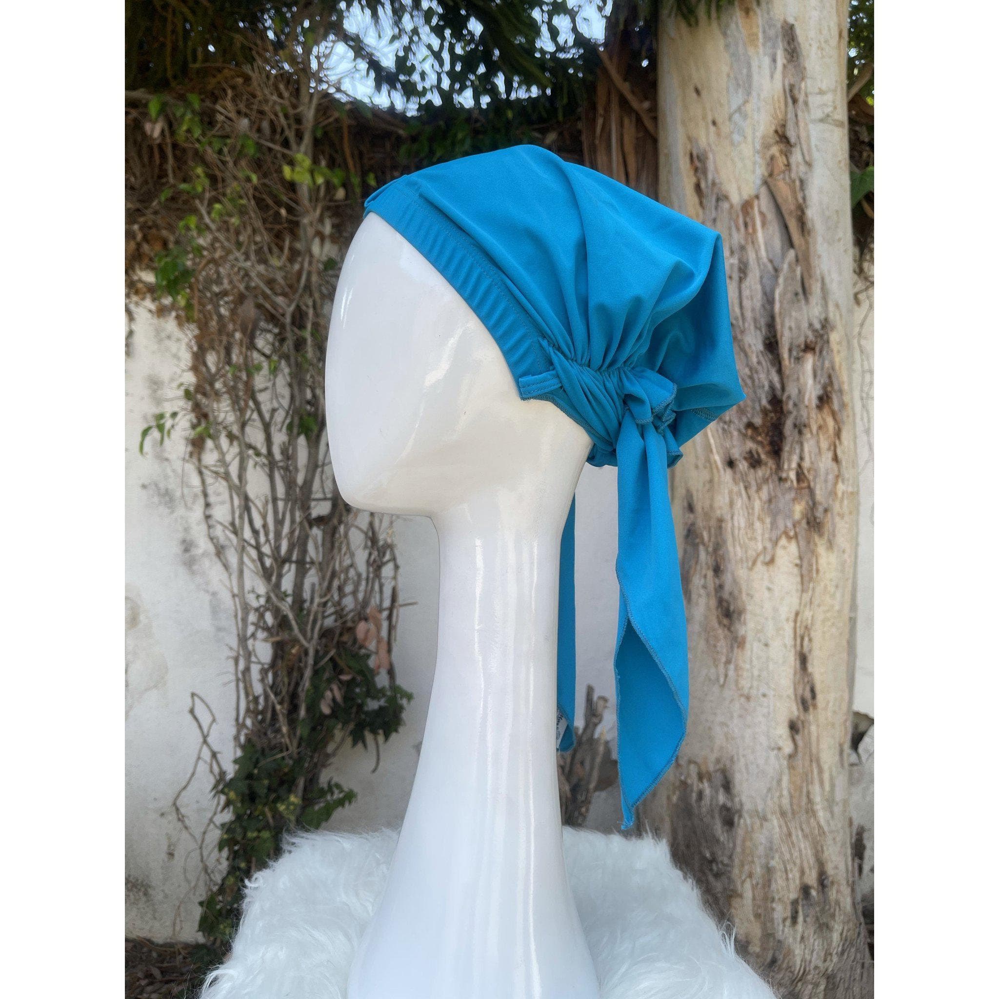 Swim Pre Tied Head Covering w/ Sash, Slip On Head Scarf Turban for Pool, Beach, Water Sports, Chemo Headwear for Women, Hijab Tichel Sinar
